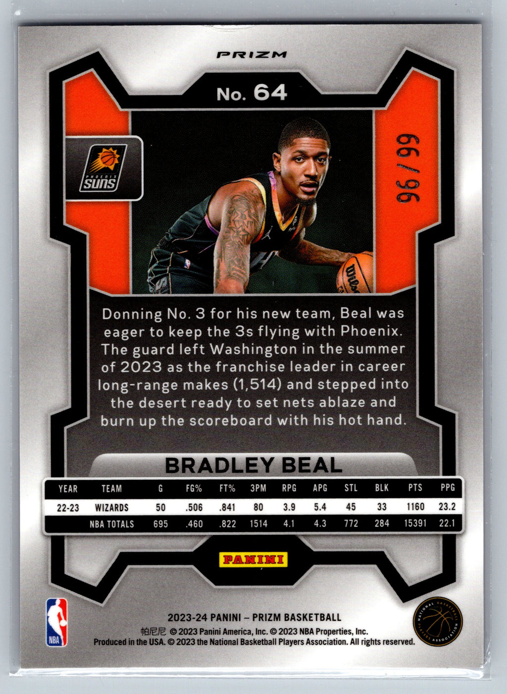 2023 Panin Prizm Bradley Beal Purple /99 #64