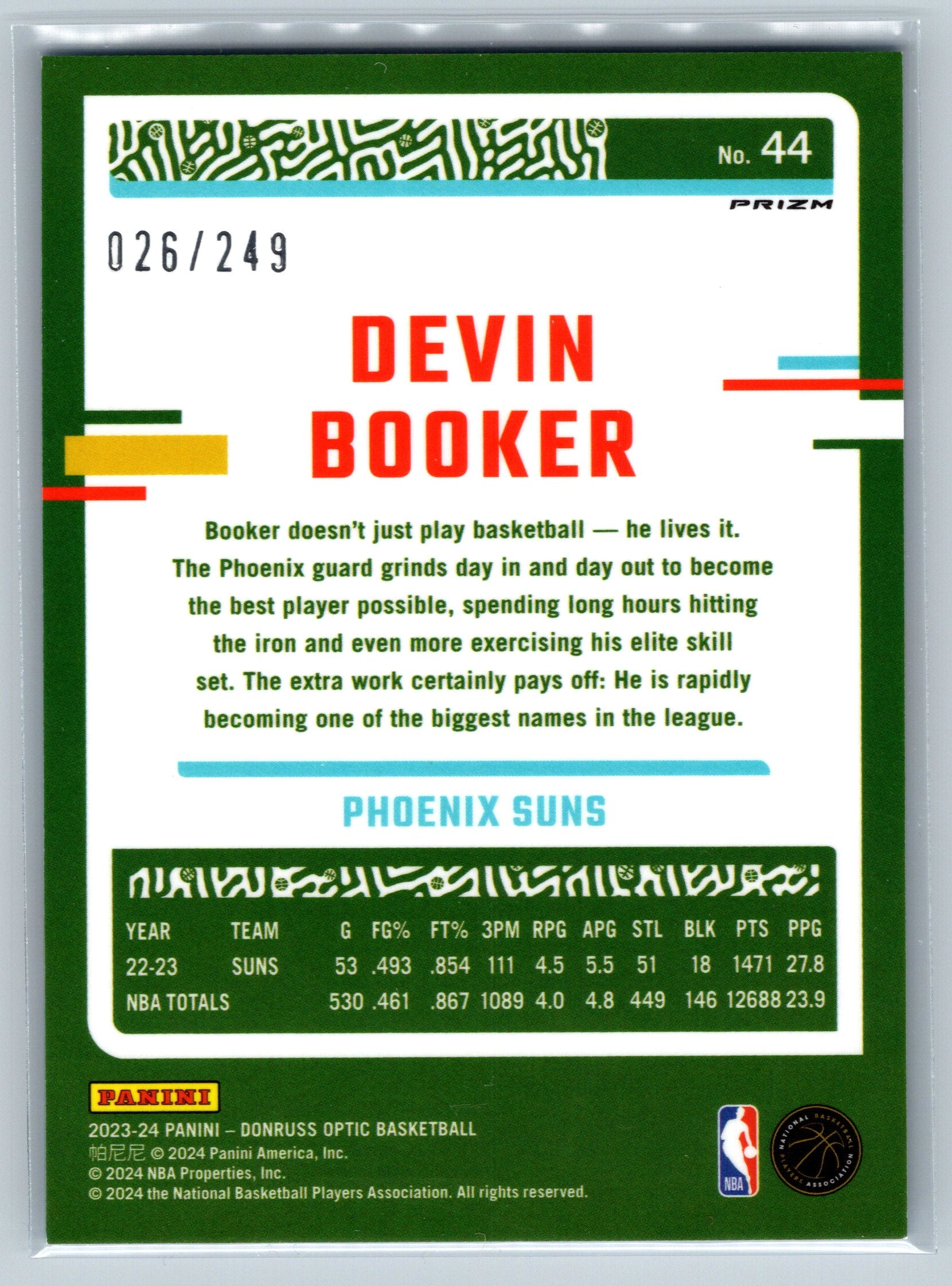 2023 Panini Optic Devin Booker Light Blue /249 #44