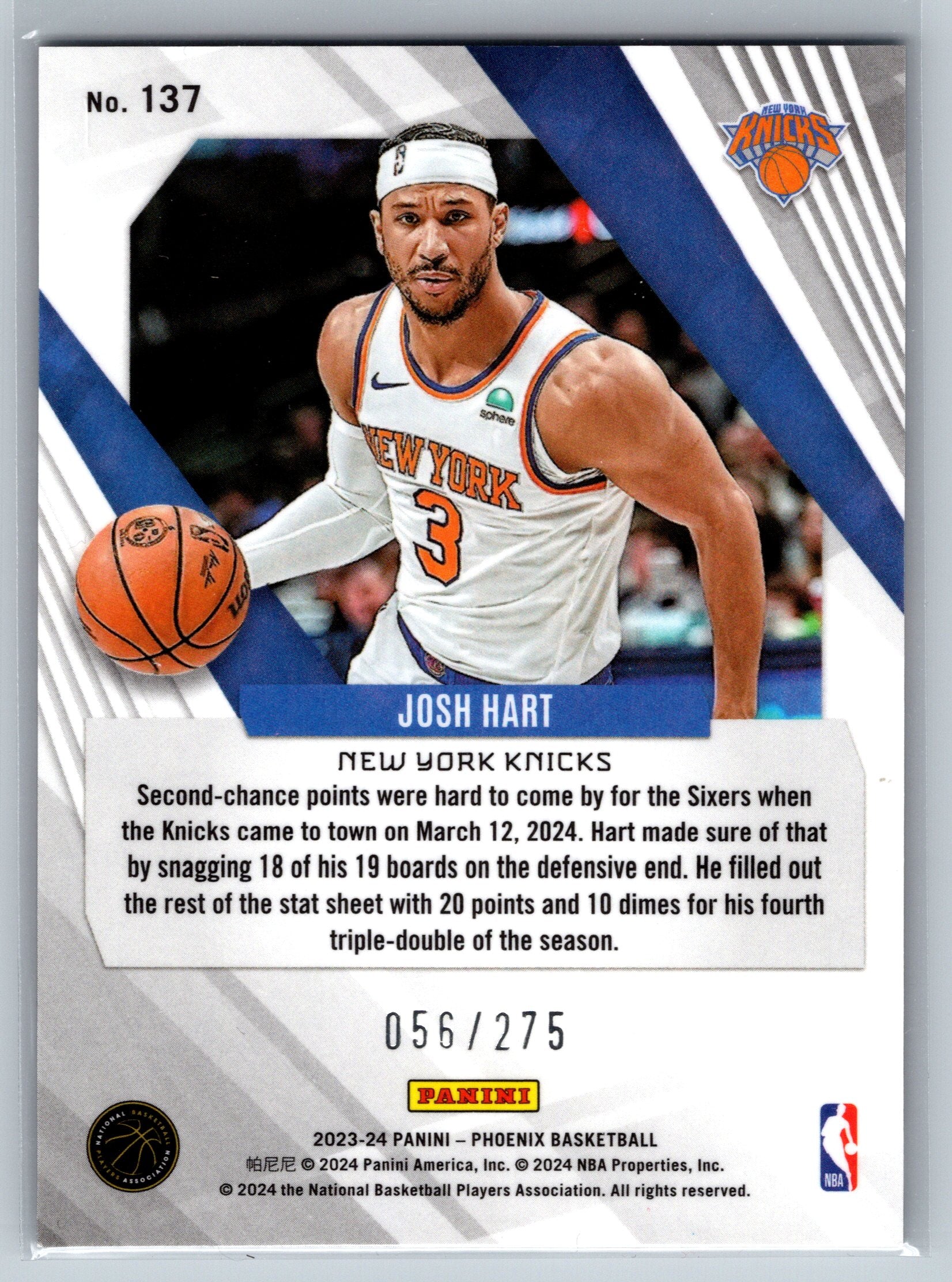 2023 Panini Phoenix Josh Hart Maroon Ice /275 #137