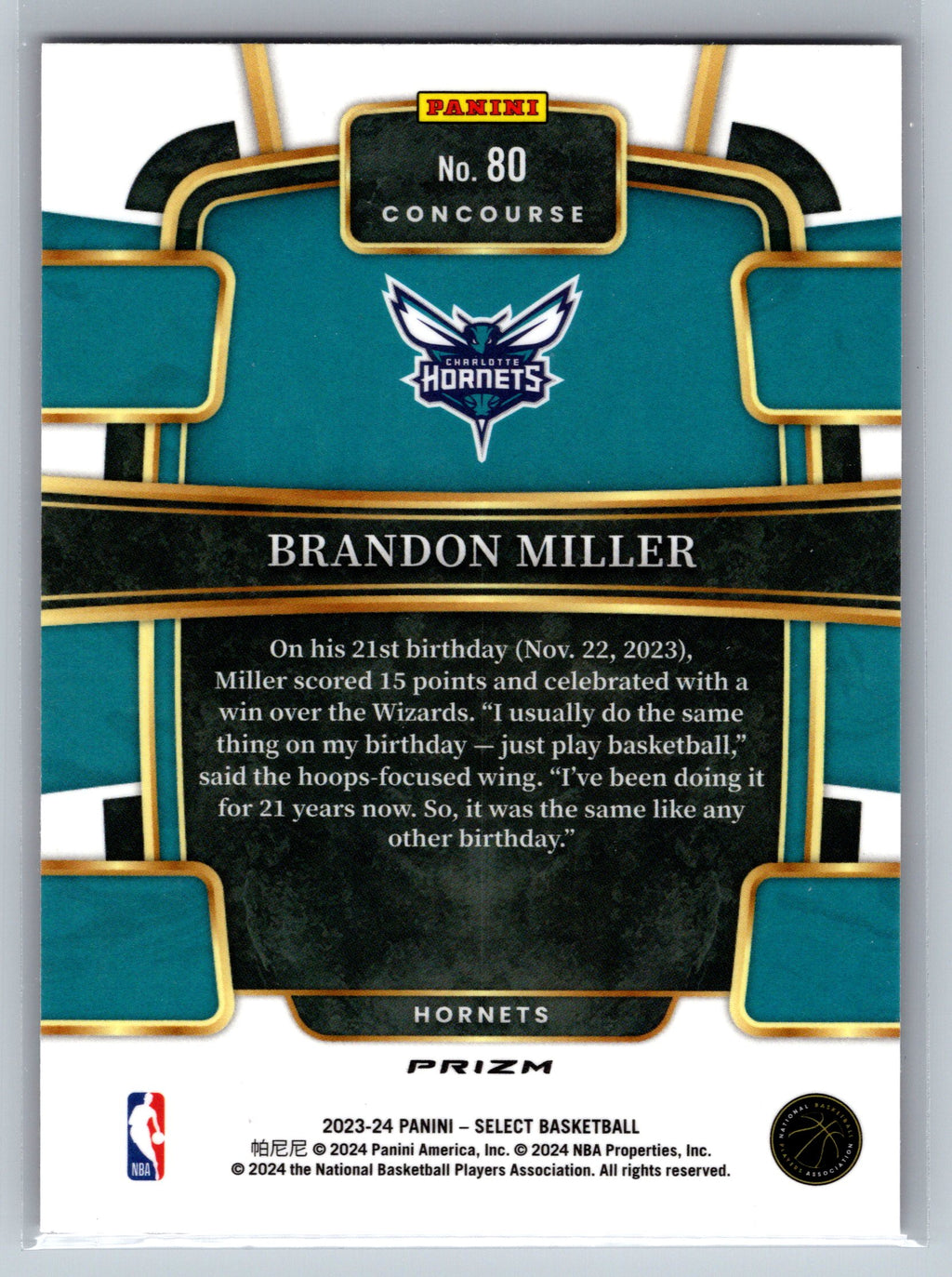 2023 Panini Select Brandon Miller Red Cracked Ice Concourse Level Rookie Card #80
