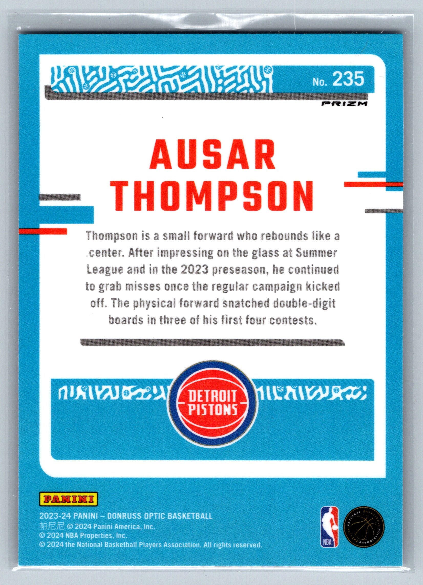 2023 Panini Optic Ausar Thompson Purple Rookie Card #235