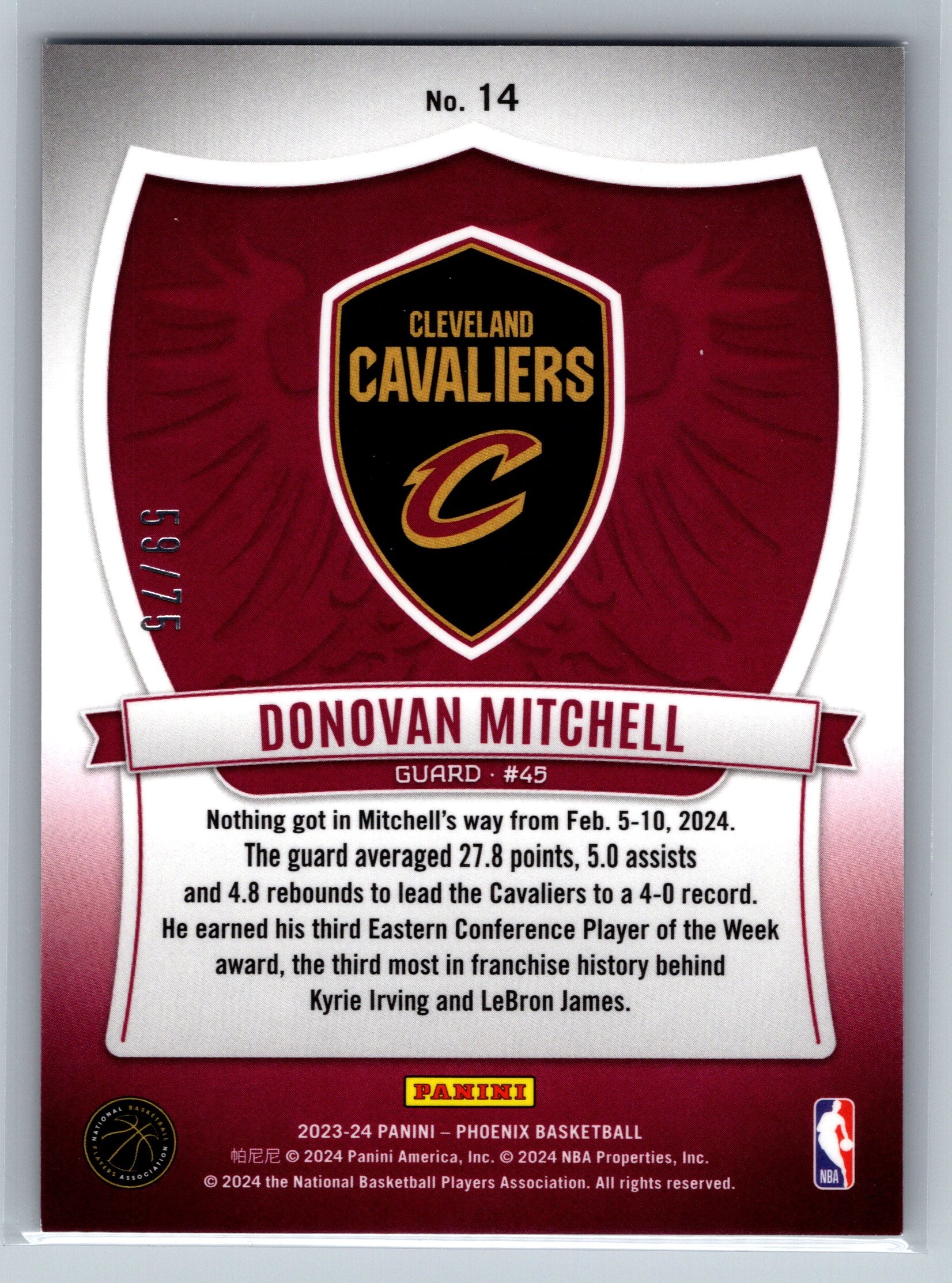 2023 Panini Phoenix Donovan Mitchell Maroon Crusade /75 #14