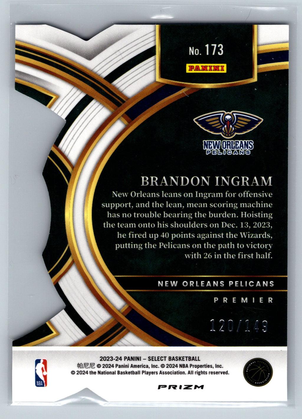 2023 Panini Select Brandon Ingram White Premier Level Die-Cut /149 #173