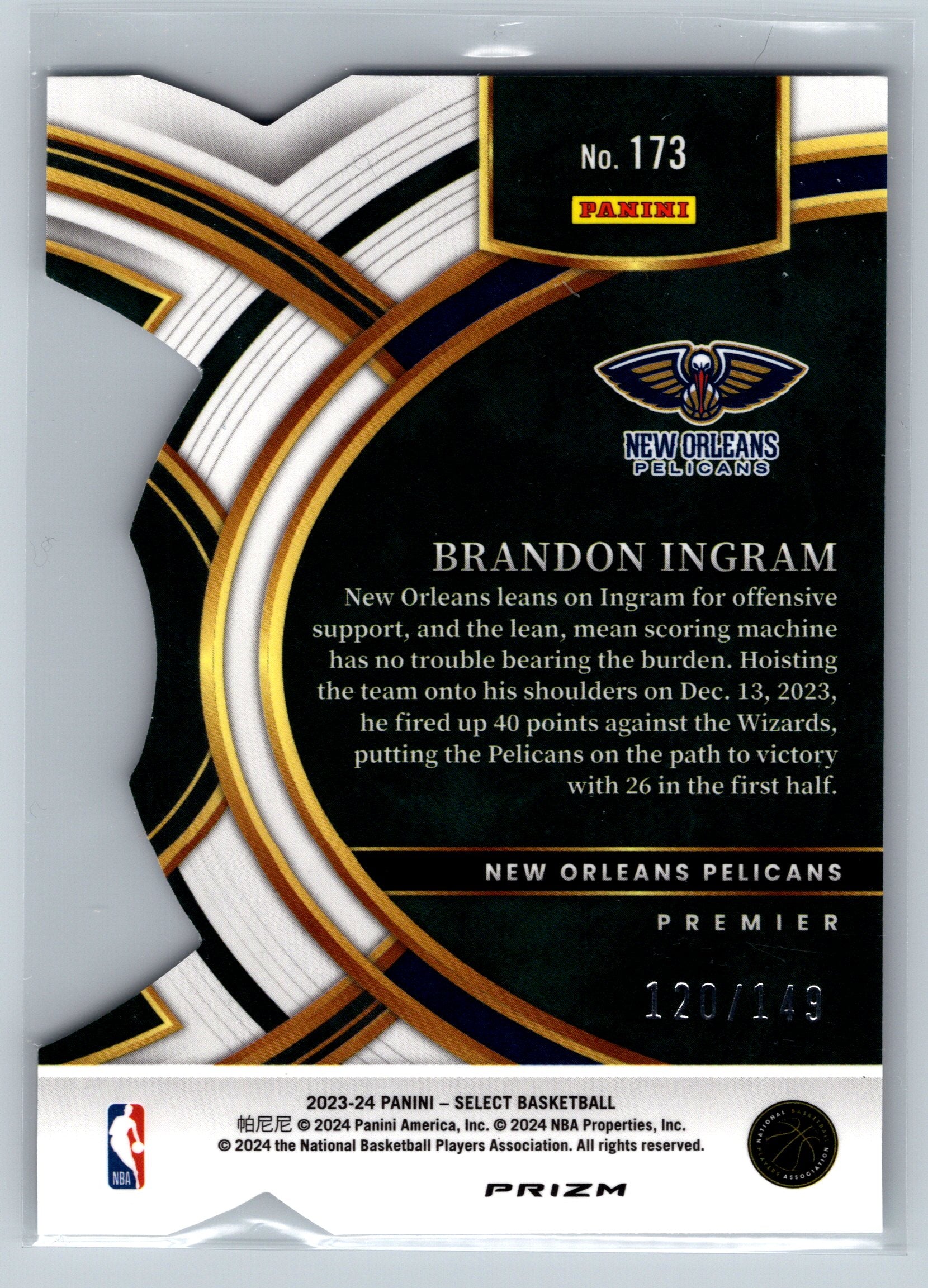 2023 Panini Select Brandon Ingram White Premier Level Die-Cut /149 #173