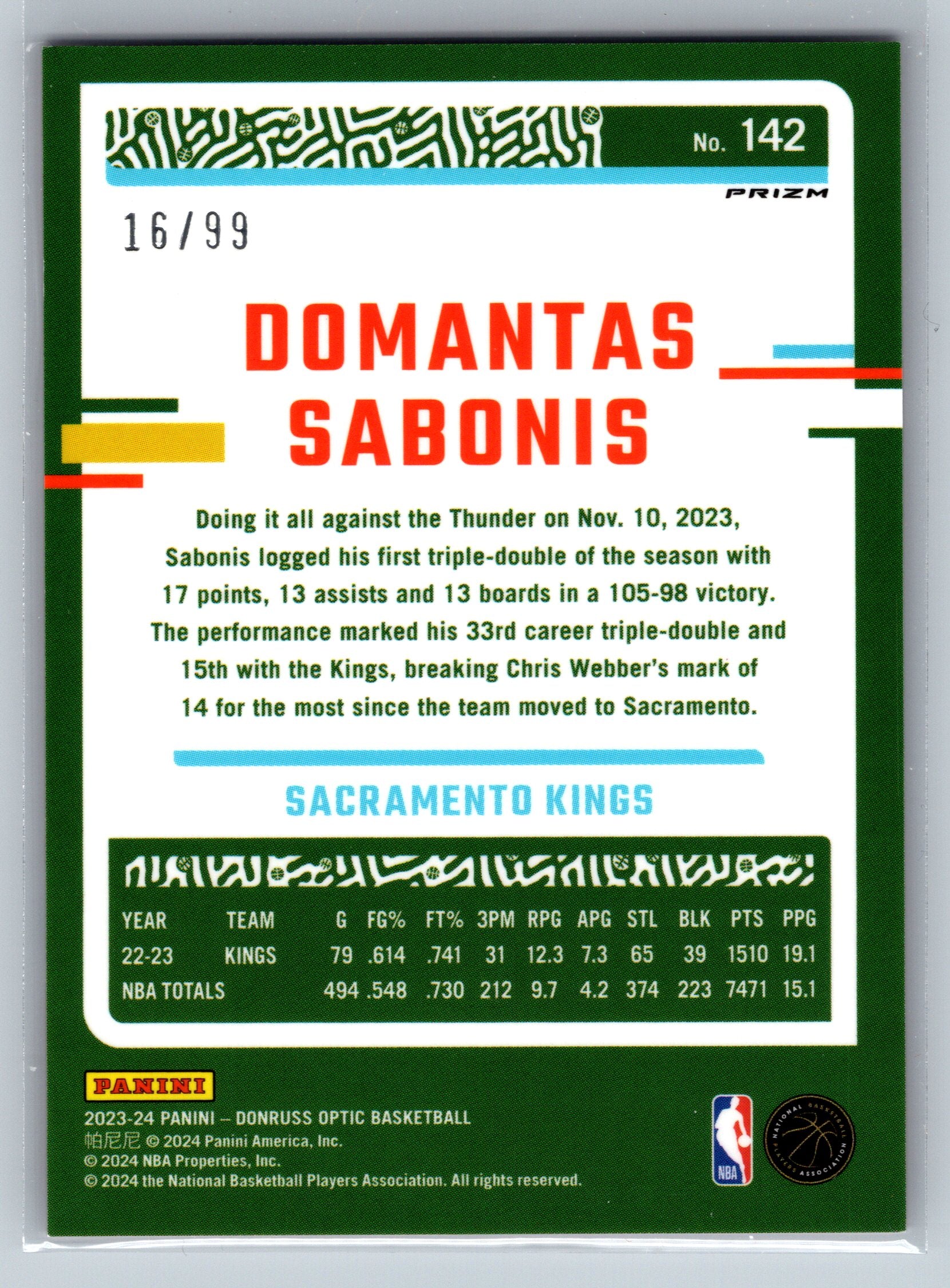 2023 Panini Optic Domantas Sabonis Red /99 #142