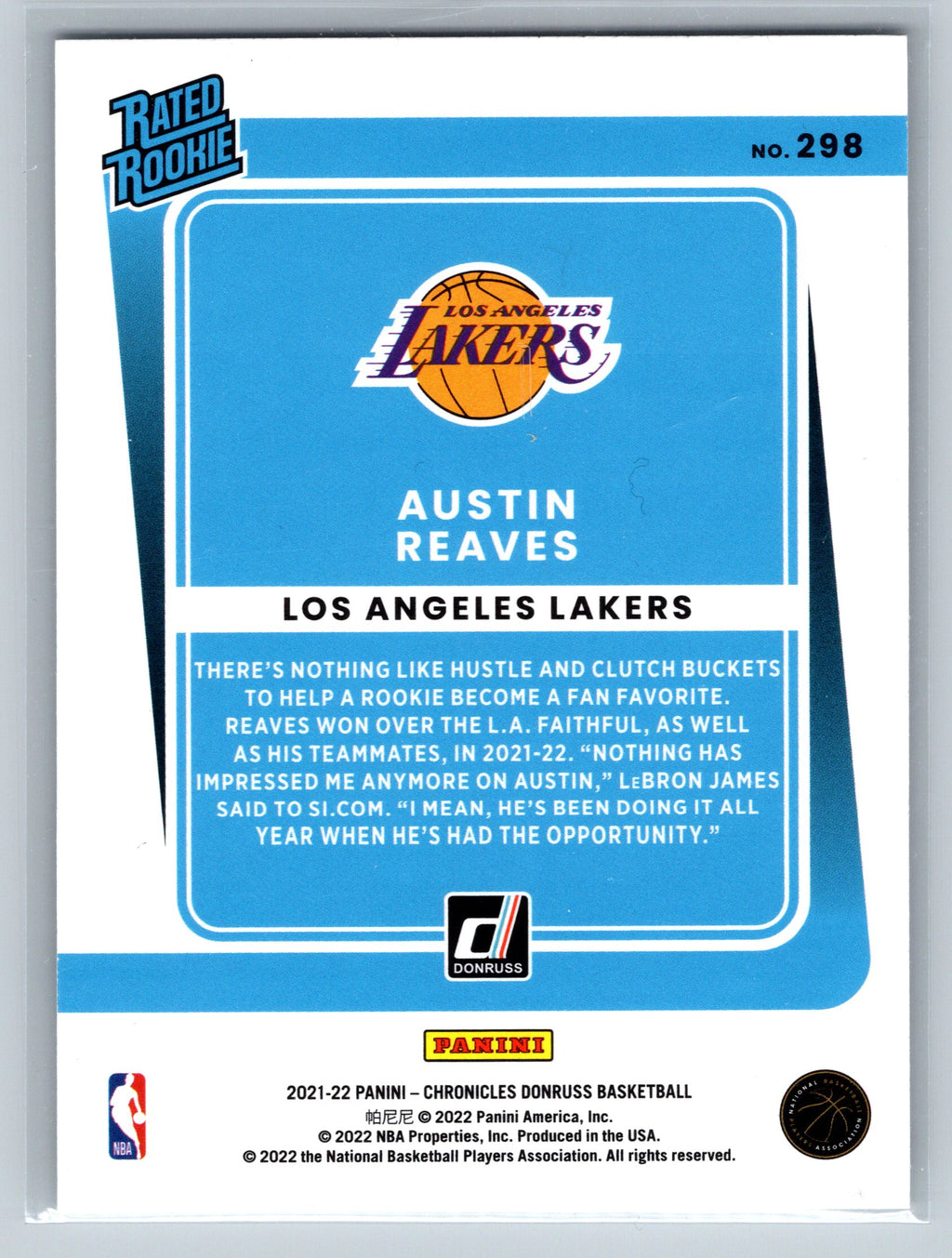 2021 Panini Donruss Austin Reaves Rookie Card #298