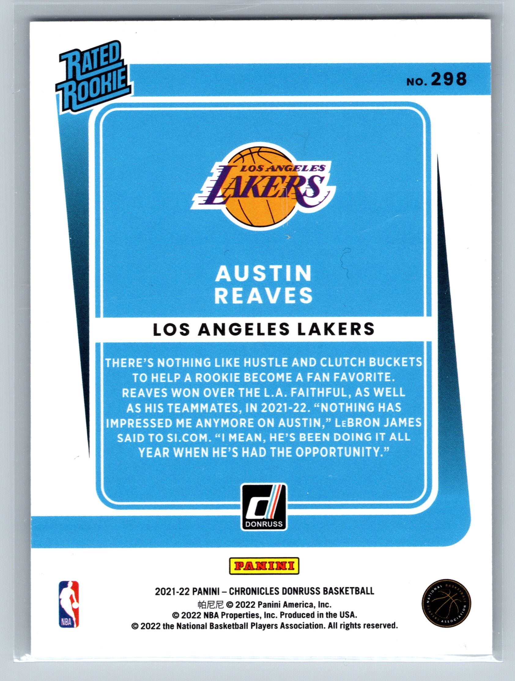2021 Panini Donruss Austin Reaves Rookie Card #298