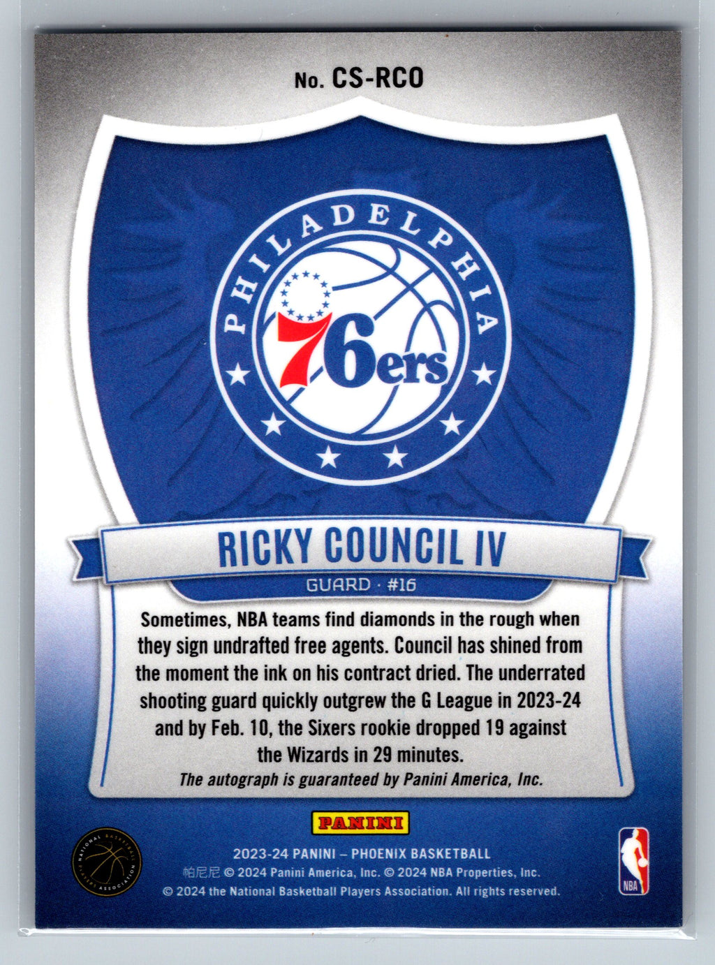 2023 Panini Phoenix Ricky Council IV Crusade Autograph #CS-RCO