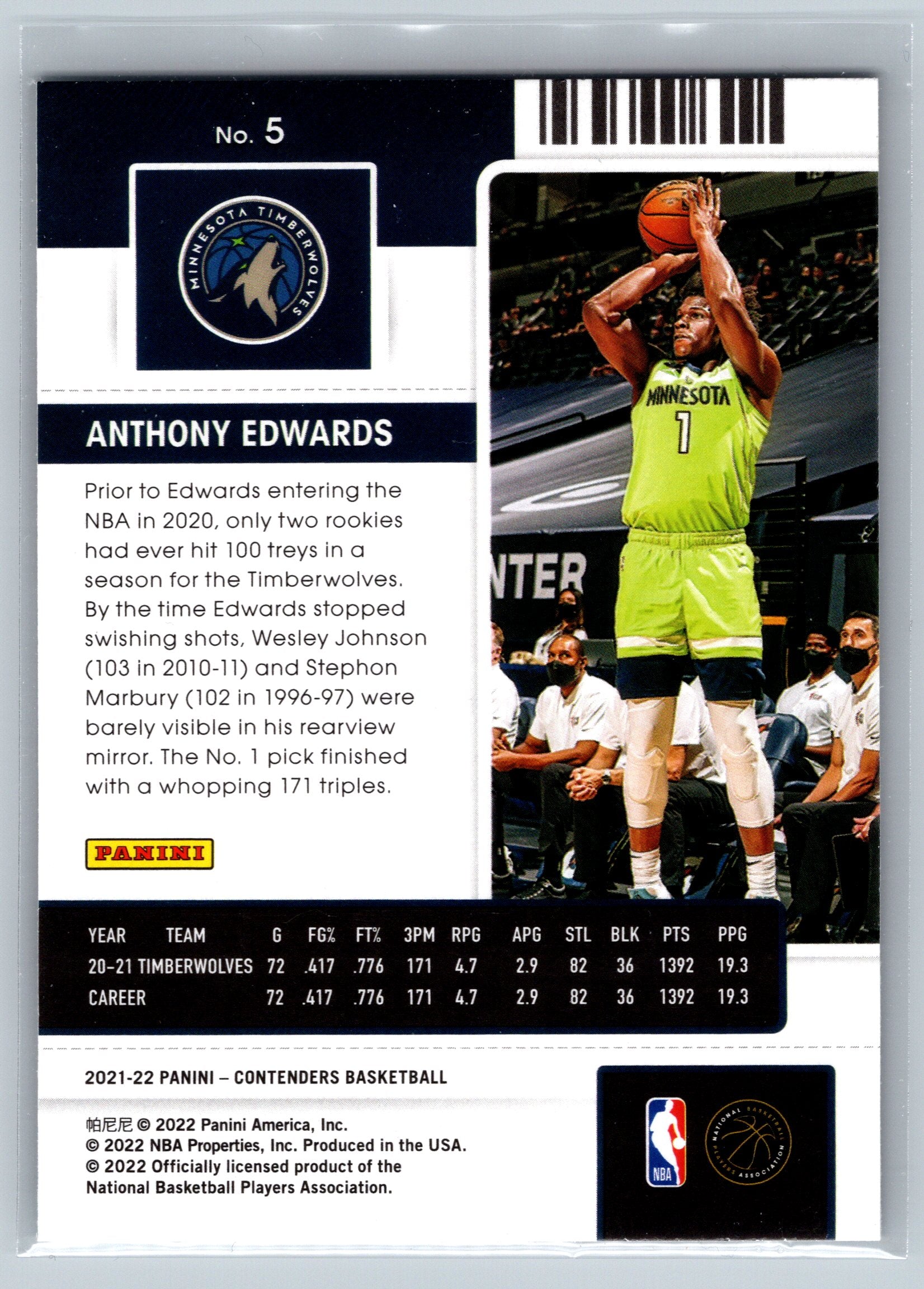 2021 Panini Contenders Anthony Edwards Game Ticket #5