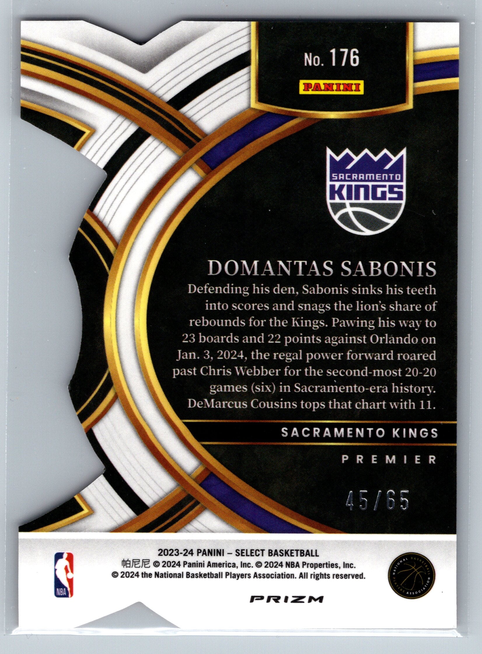 2023 Panini Select Domantas Sabonis Orange Premier Level Die-Cut /60 #176