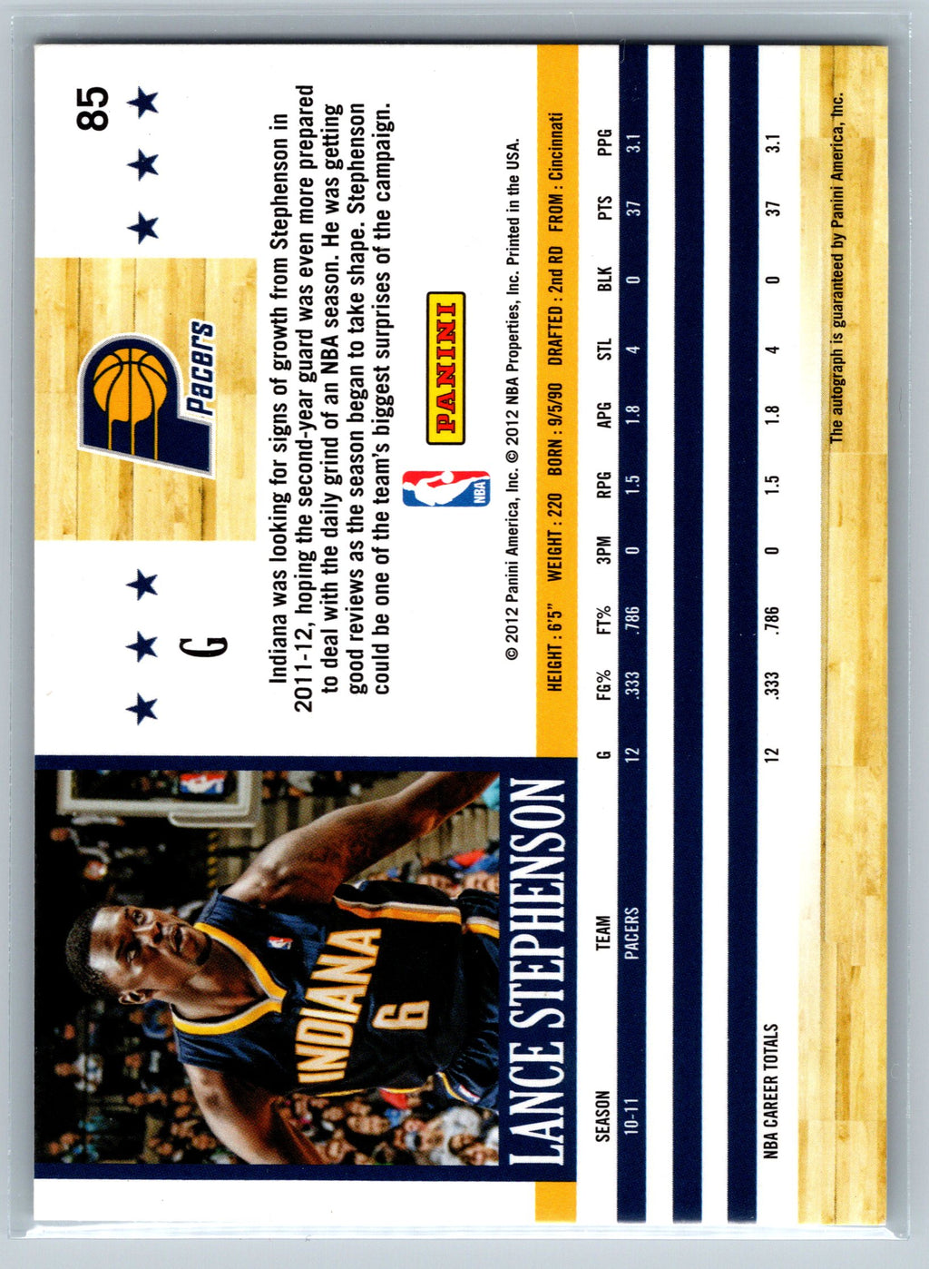 2012 Panini NBA Hoops Lance Stephenson Autograph #85