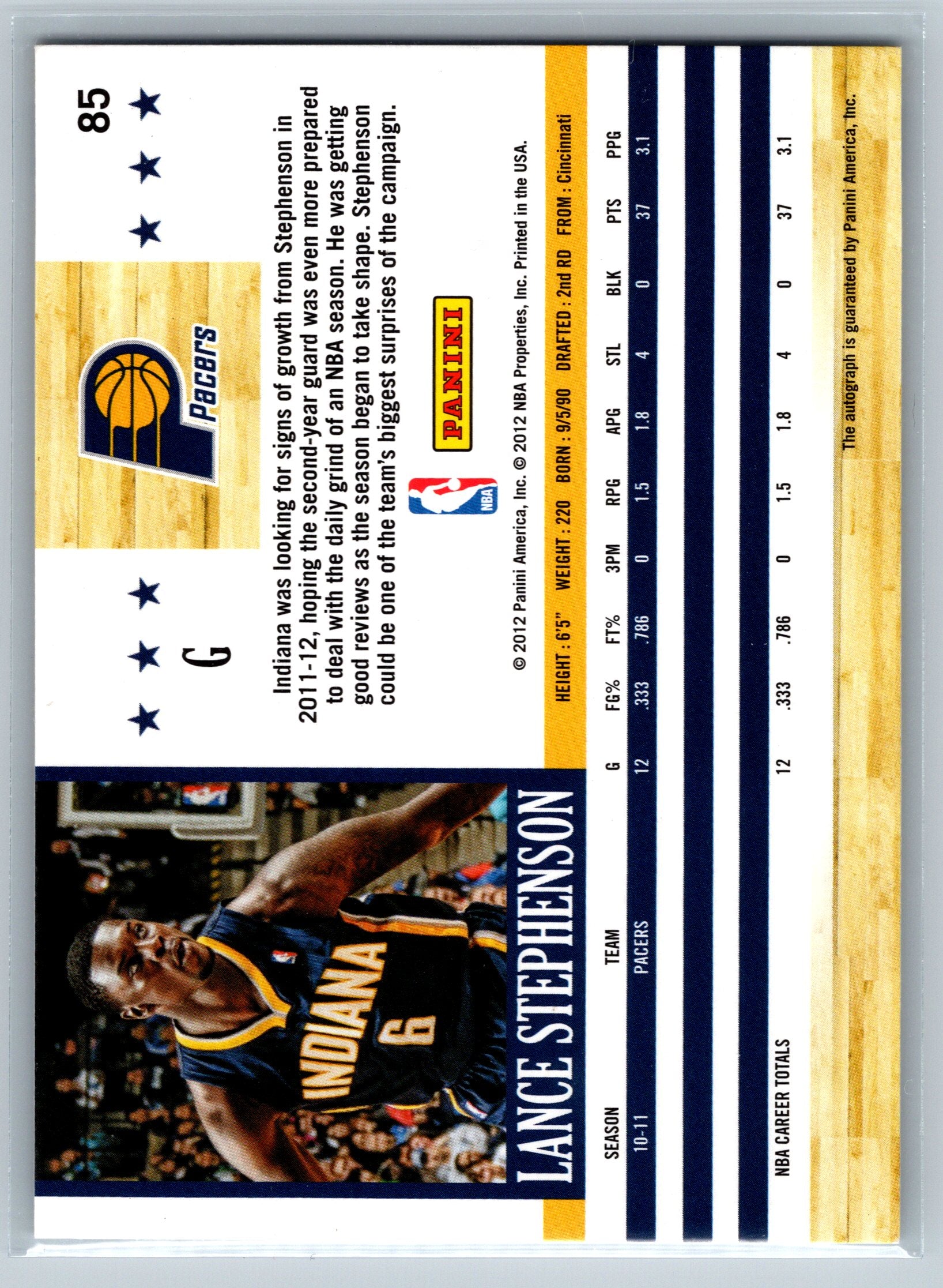 2012 Panini NBA Hoops Lance Stephenson Autograph #85