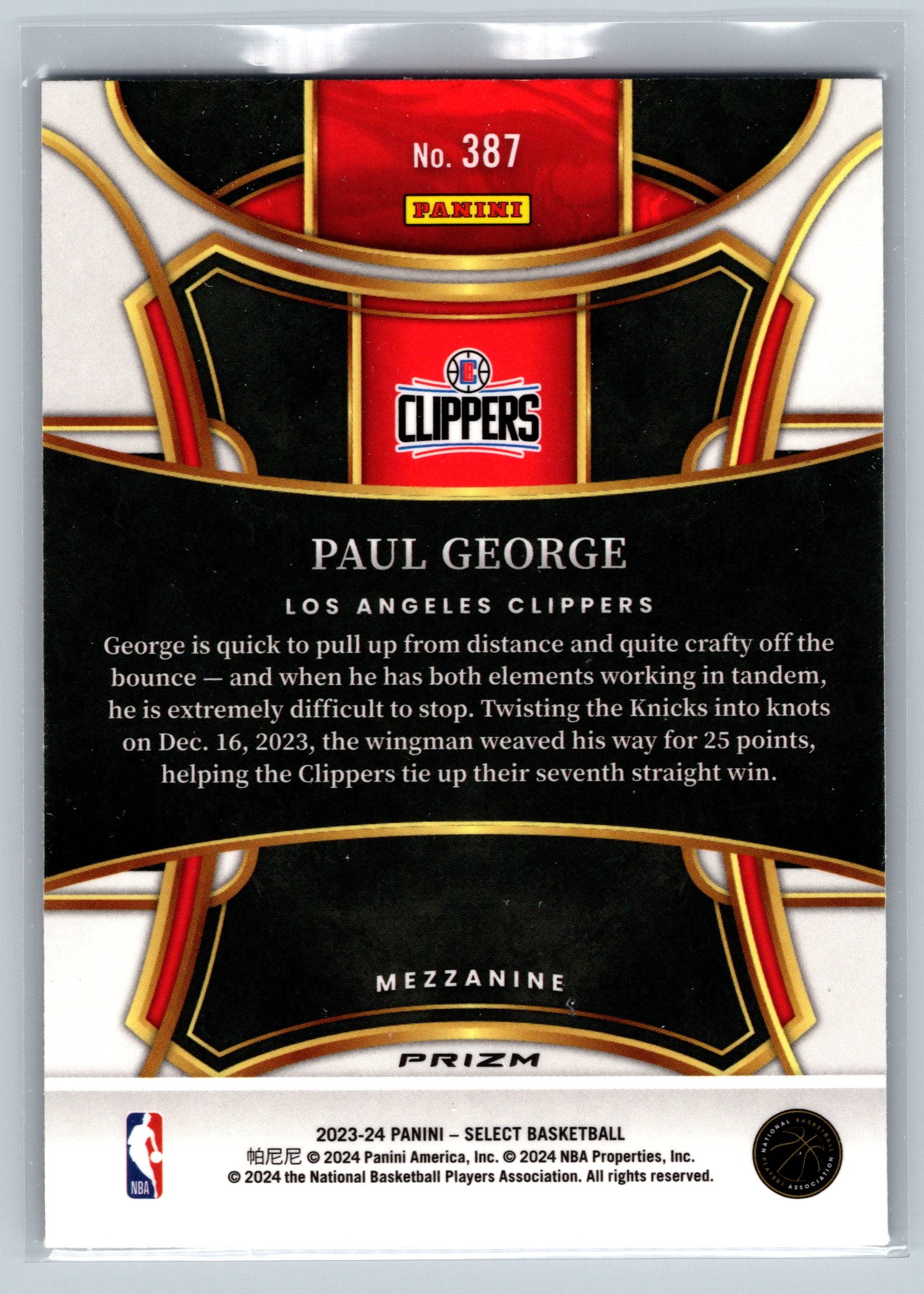 2023 Panini Select Paul George Green Mezzanine Level #387