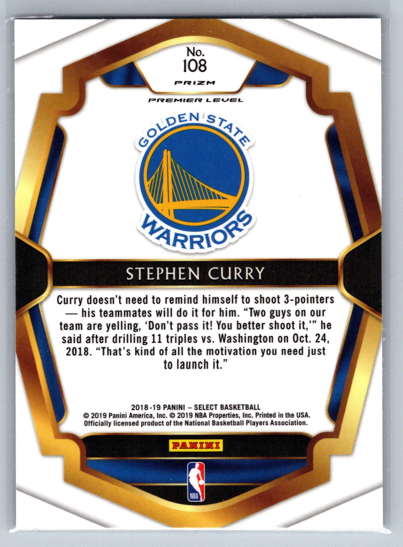 2018 Panini Select Stephen Curry Premier Level Scope #108