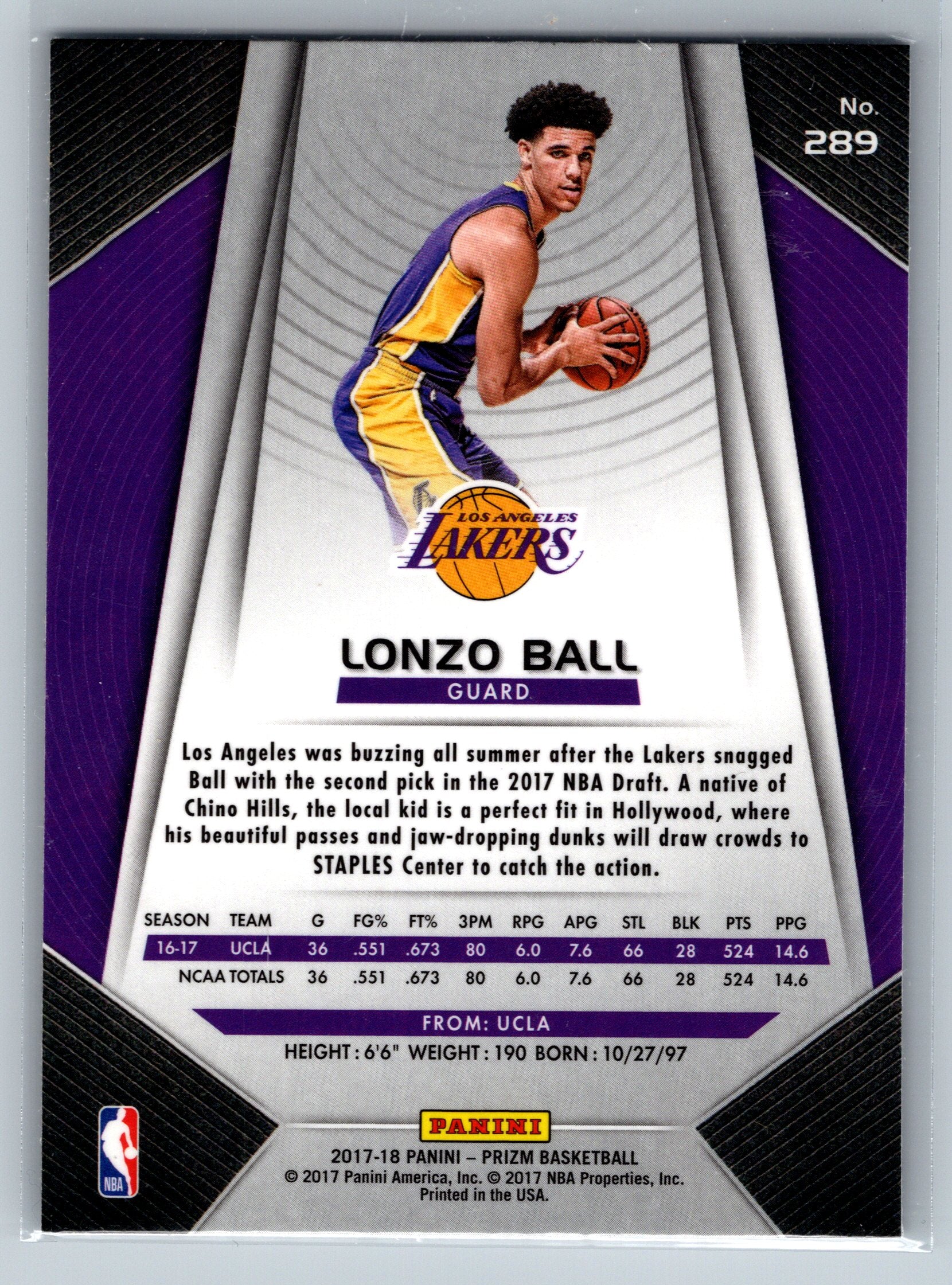 2017 Panini Prizm Lonzo Ball Rookie Card #289