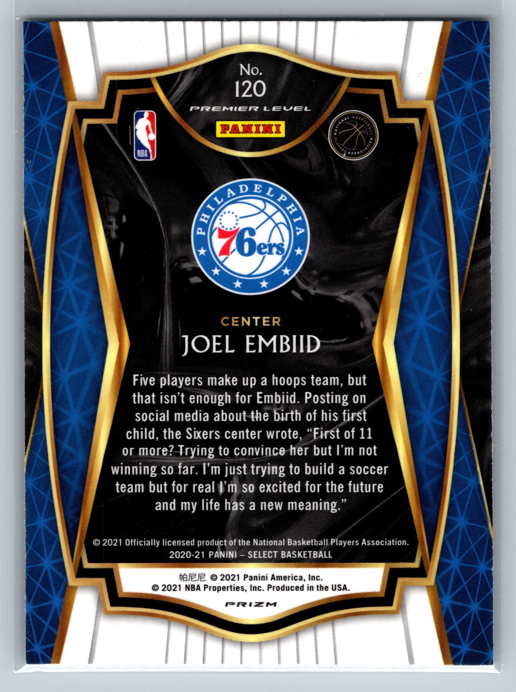 2020 Panini Select Joel Embiid Scope Premier Level #120