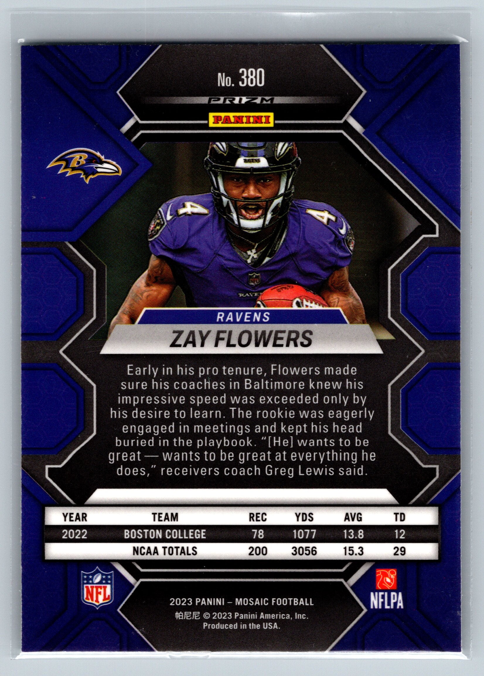 2023 Panini Mosaic Zay Flowers Green Mosaic Rookie Card #380