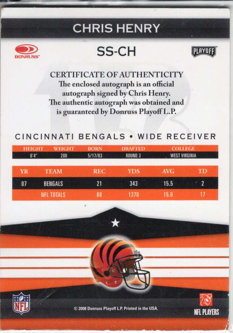 2008 Donruss Chris Henry Autograph SS-CH