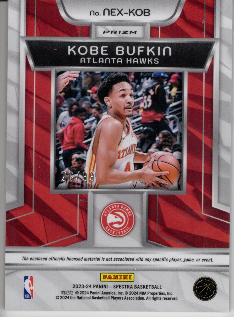 2023 Panini Spectra Kobe Bufkin Next Era Rookie Patch /99 #NEX-KOB