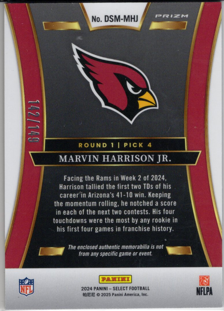 2024 Panini Select Marvin Harrison Jr. Silver Draft Selections Rookie Patch /149 #DSM-MHJ