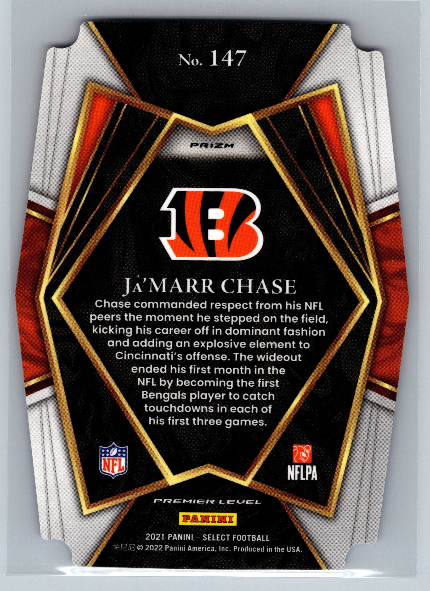 2021 Panini Select Ja'Marr Chase Red Blue Premier Level Rookie Card #147