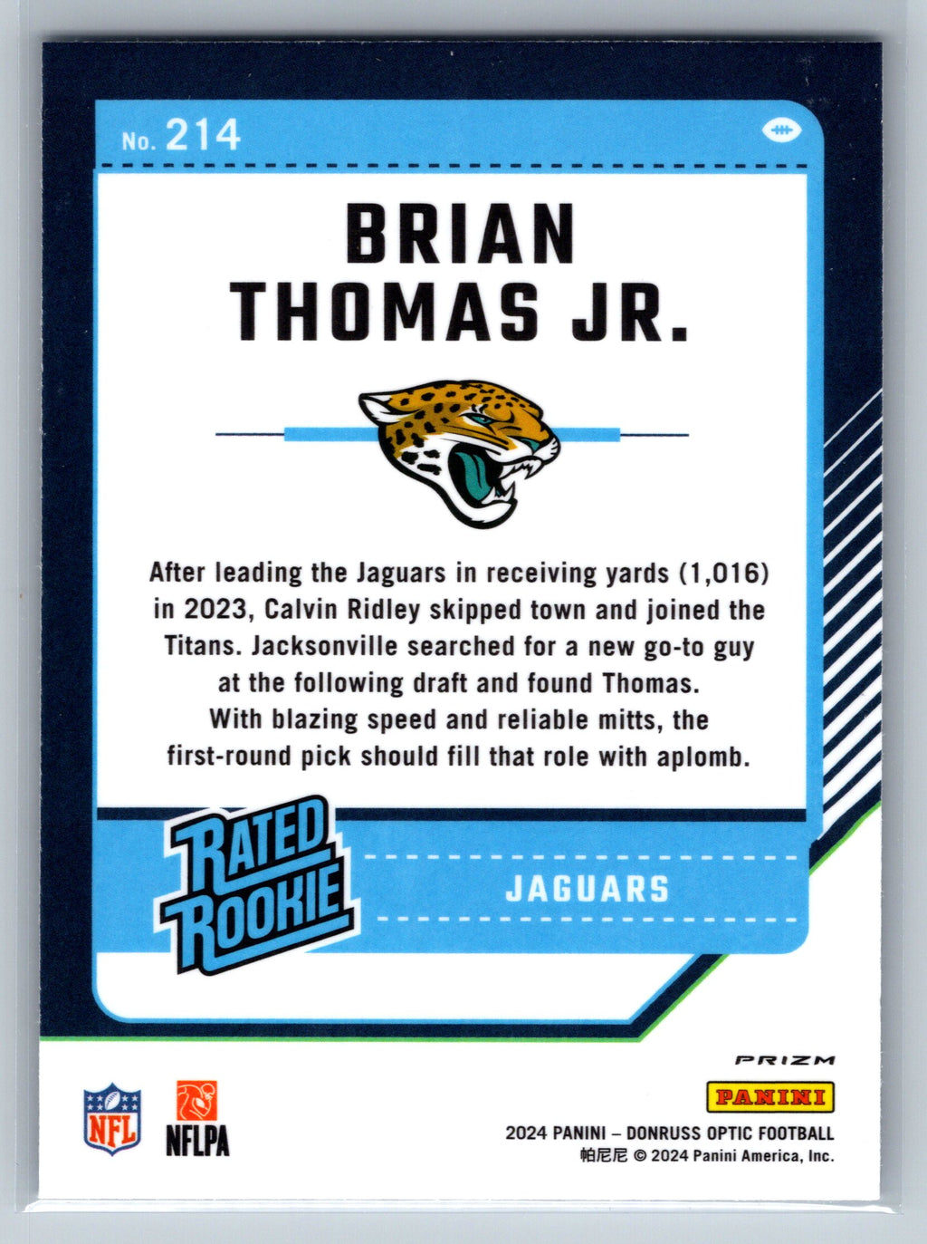 2024 Panini Optic Brian Thomas Jr. Stars Rated Rookie Card #214