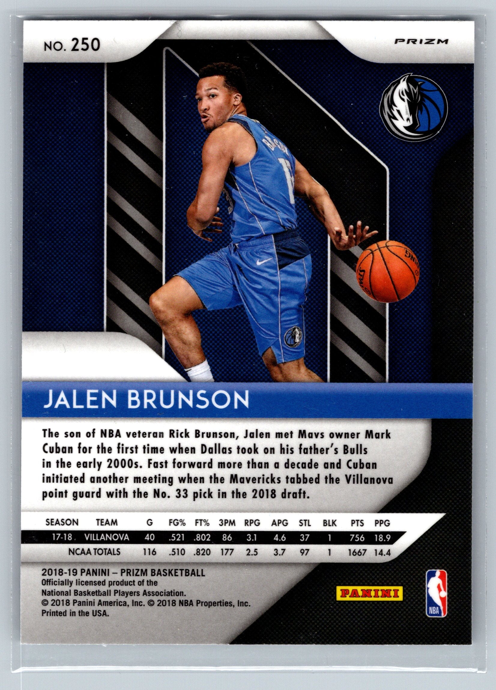 2018 Panini Prizm Jalen Brunson Silver Rookie Card #250