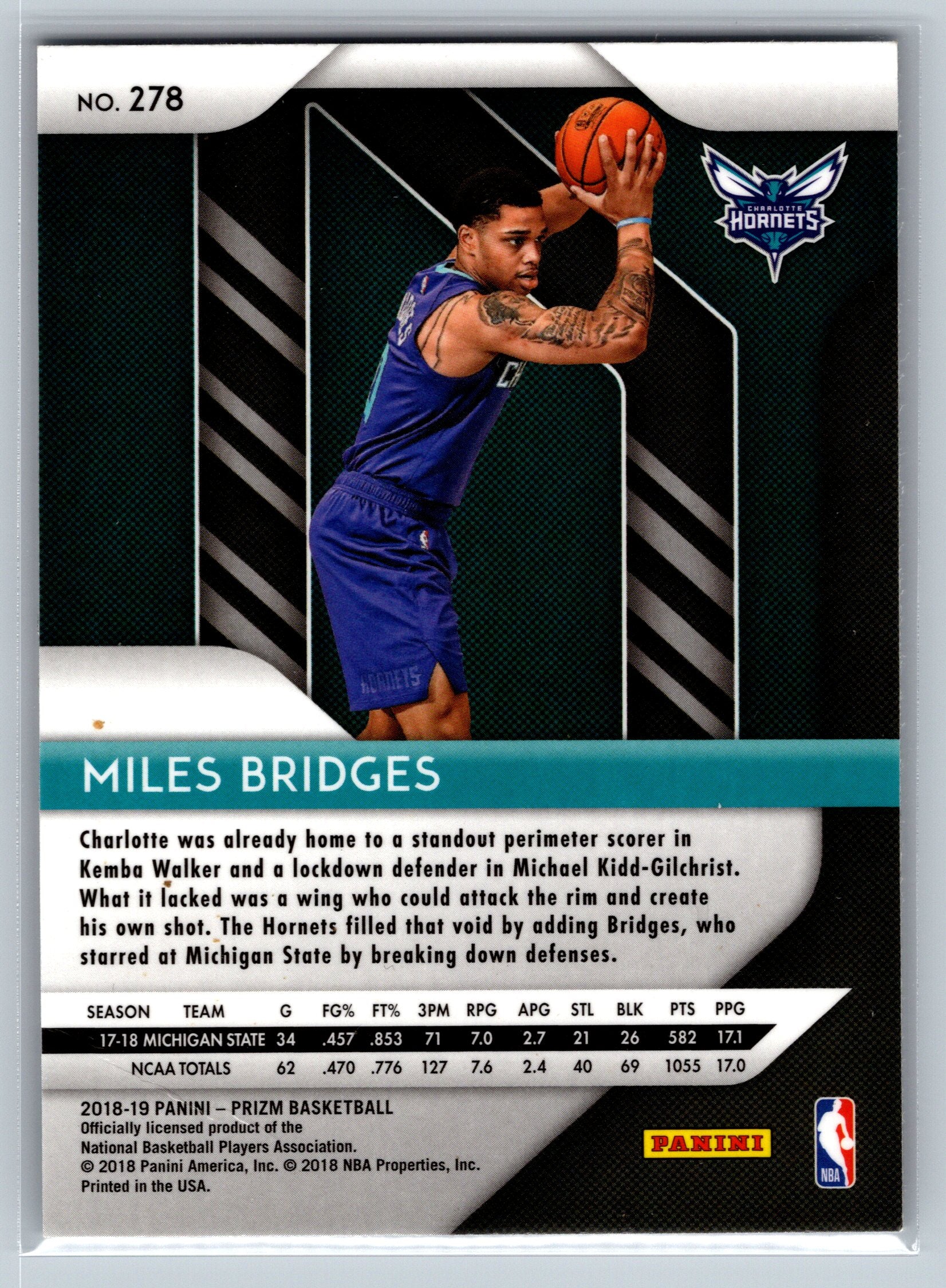 2018 Panini Prizm Miles Bridges Rookie Card #278