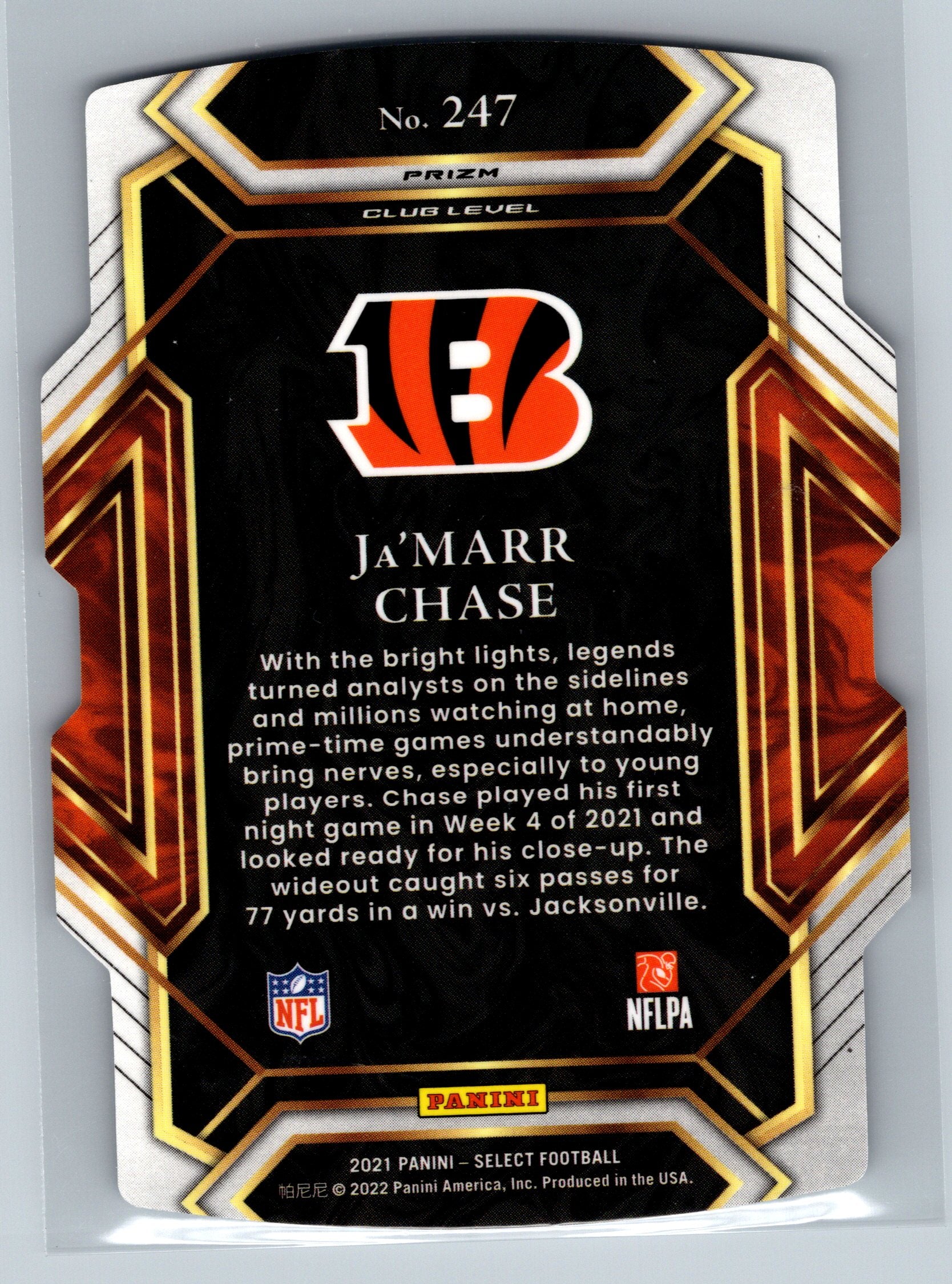 2021 Panini Select Ja'Marr Chase Silver Club Level Die-Cut Rookie Card #247