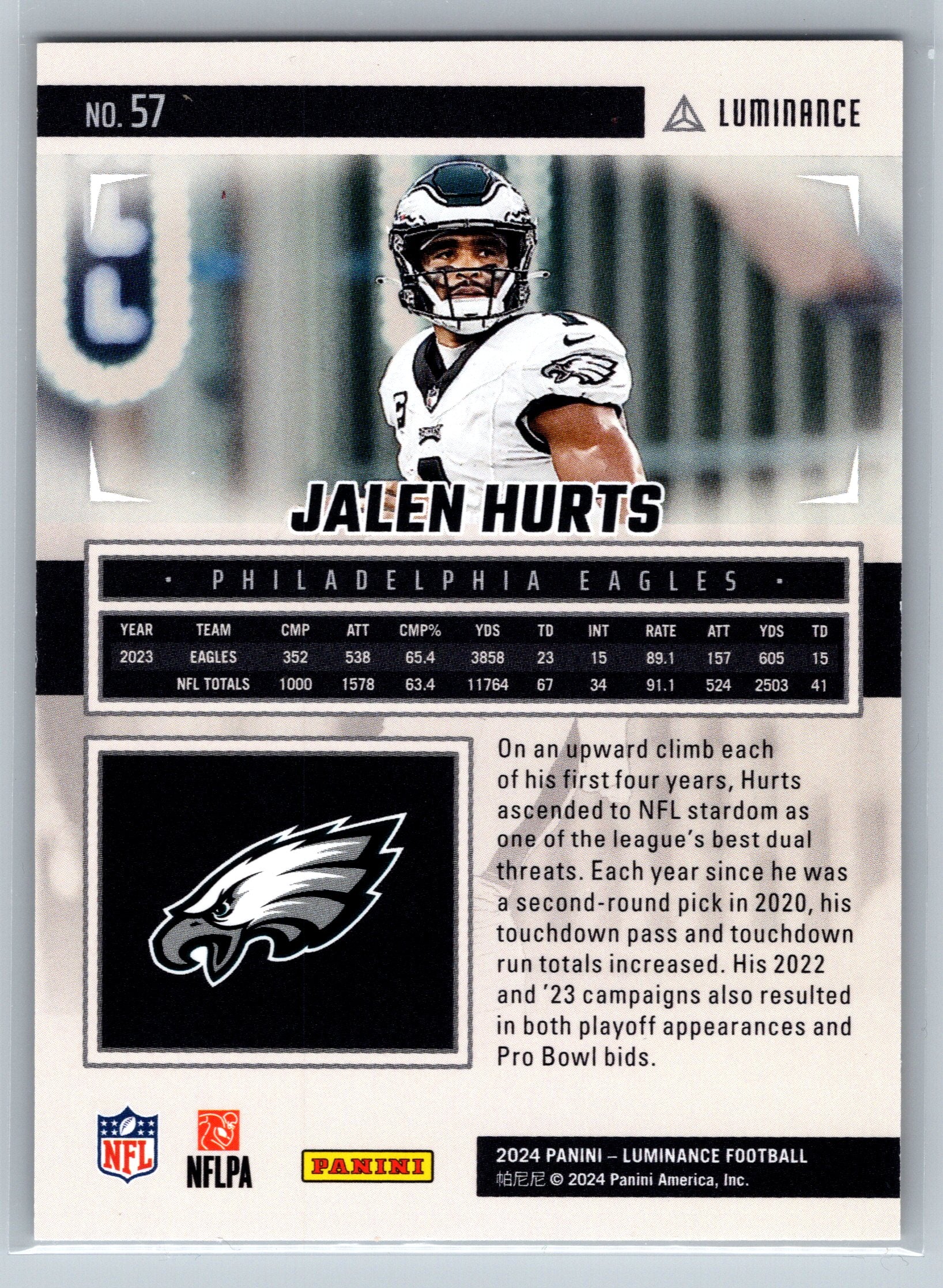 2024 Pamini Luminance Jalen Hurts Yellow /299 #57