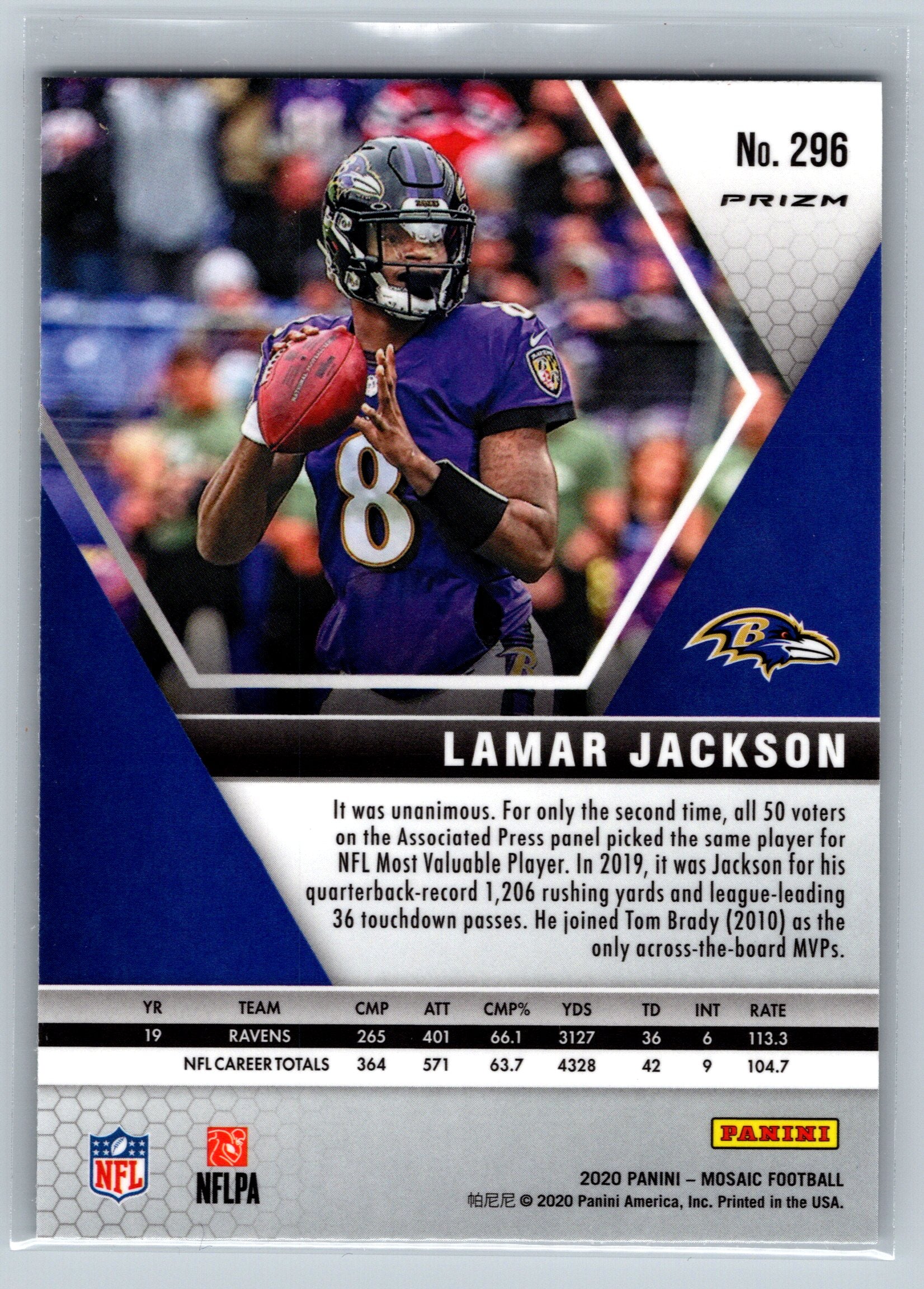2020 Panini Mosaic Lamar Jackson MVPs Green Reactive #296