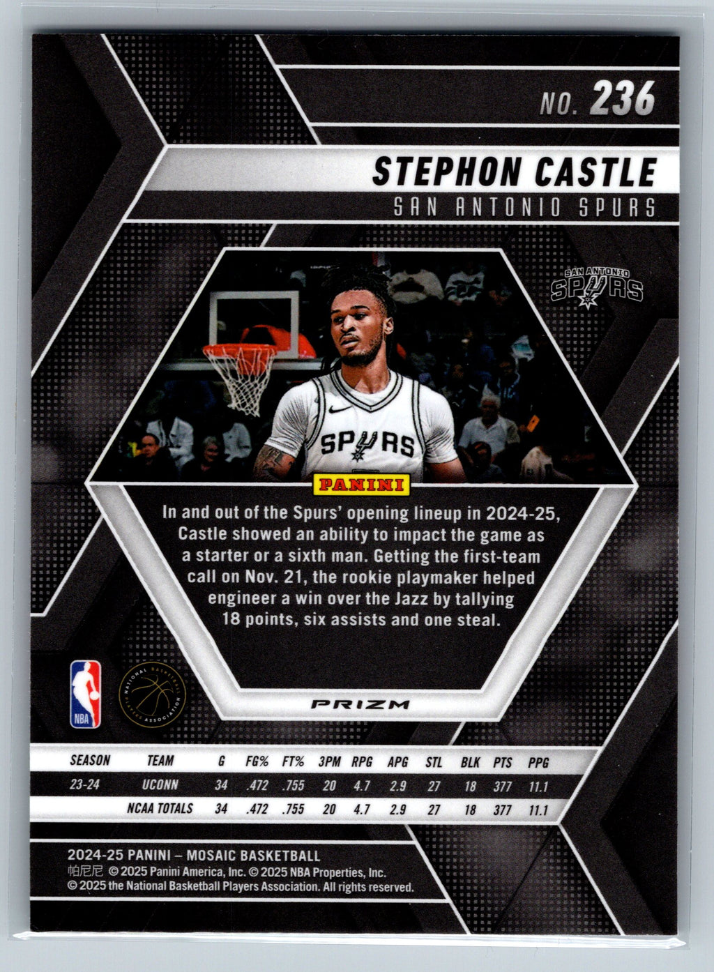 2024 Panini Mosaic Stephen Castle Red & Green Choice Rookie Card #236