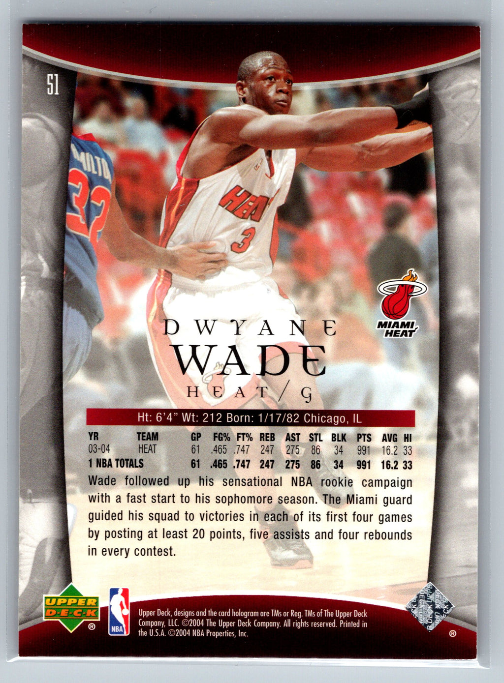 2004 Upper Deck Dwyane Wade #51