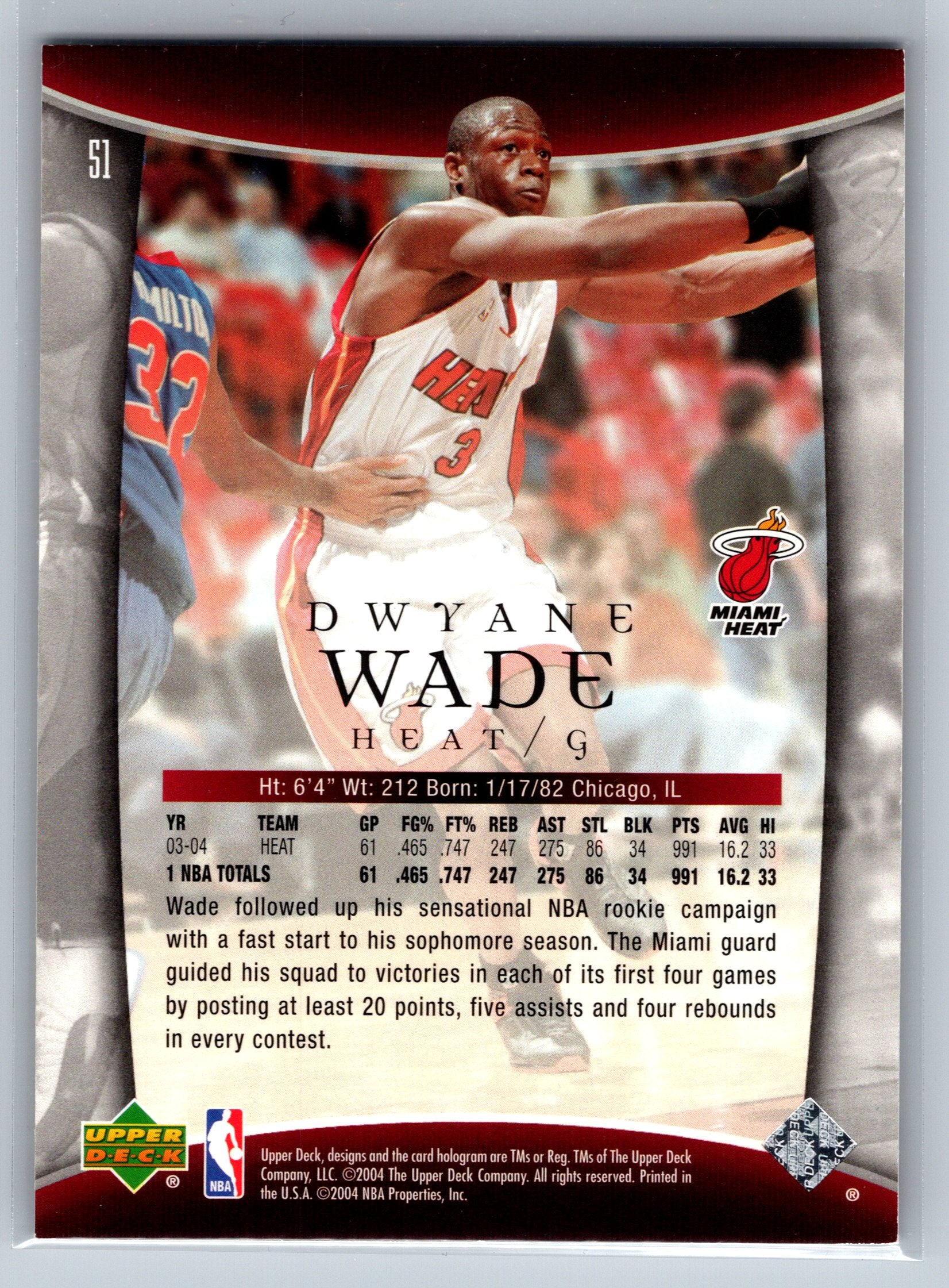 2004 Upper Deck Dwyane Wade #51