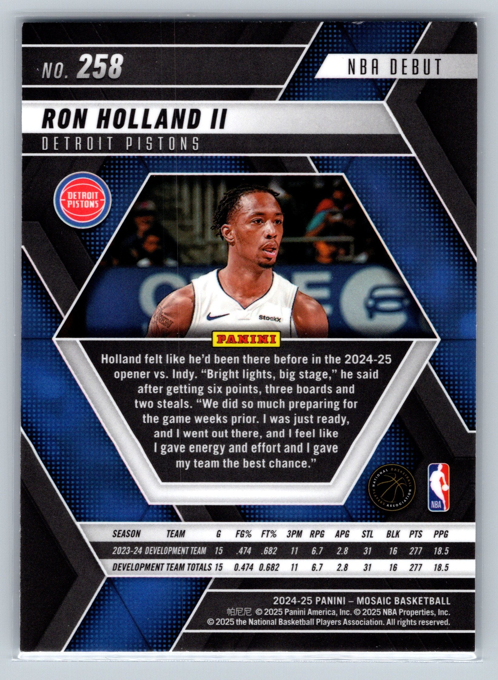 2024 Panini Mosaic Ron Holland II NBA Debut Rookie Card #258