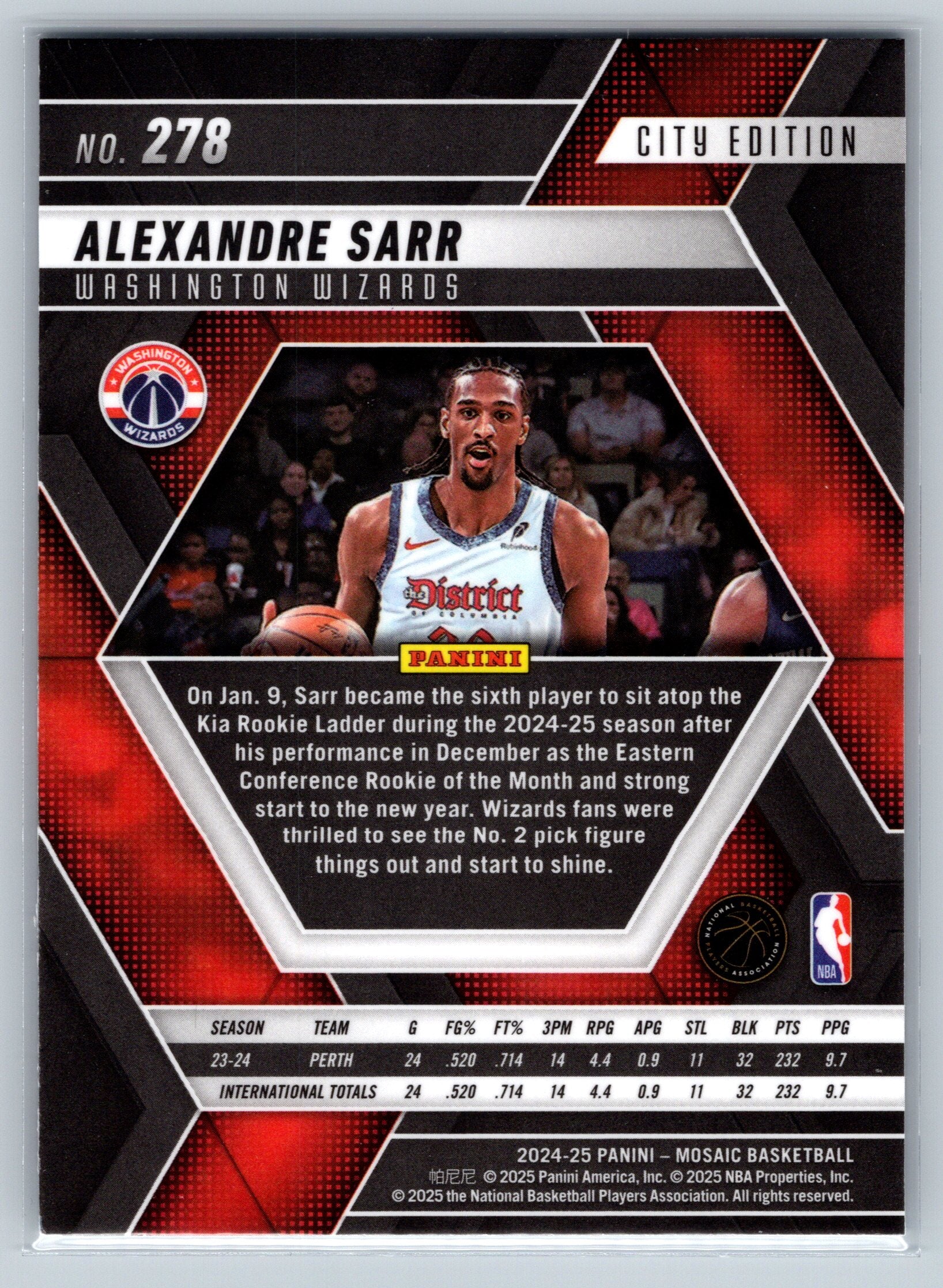 2024 Panini Mosaic Alexandre Sarr City Edition Rookie Card #278