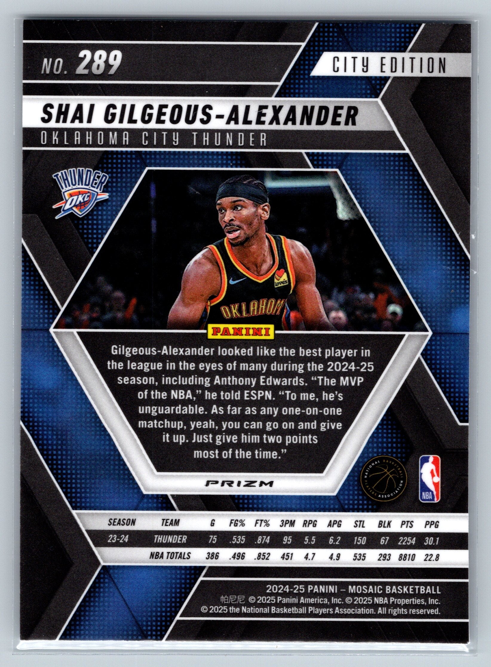 2024 Panini Mosaic Shai Gilgeous-Alexander Silver City Edition #289