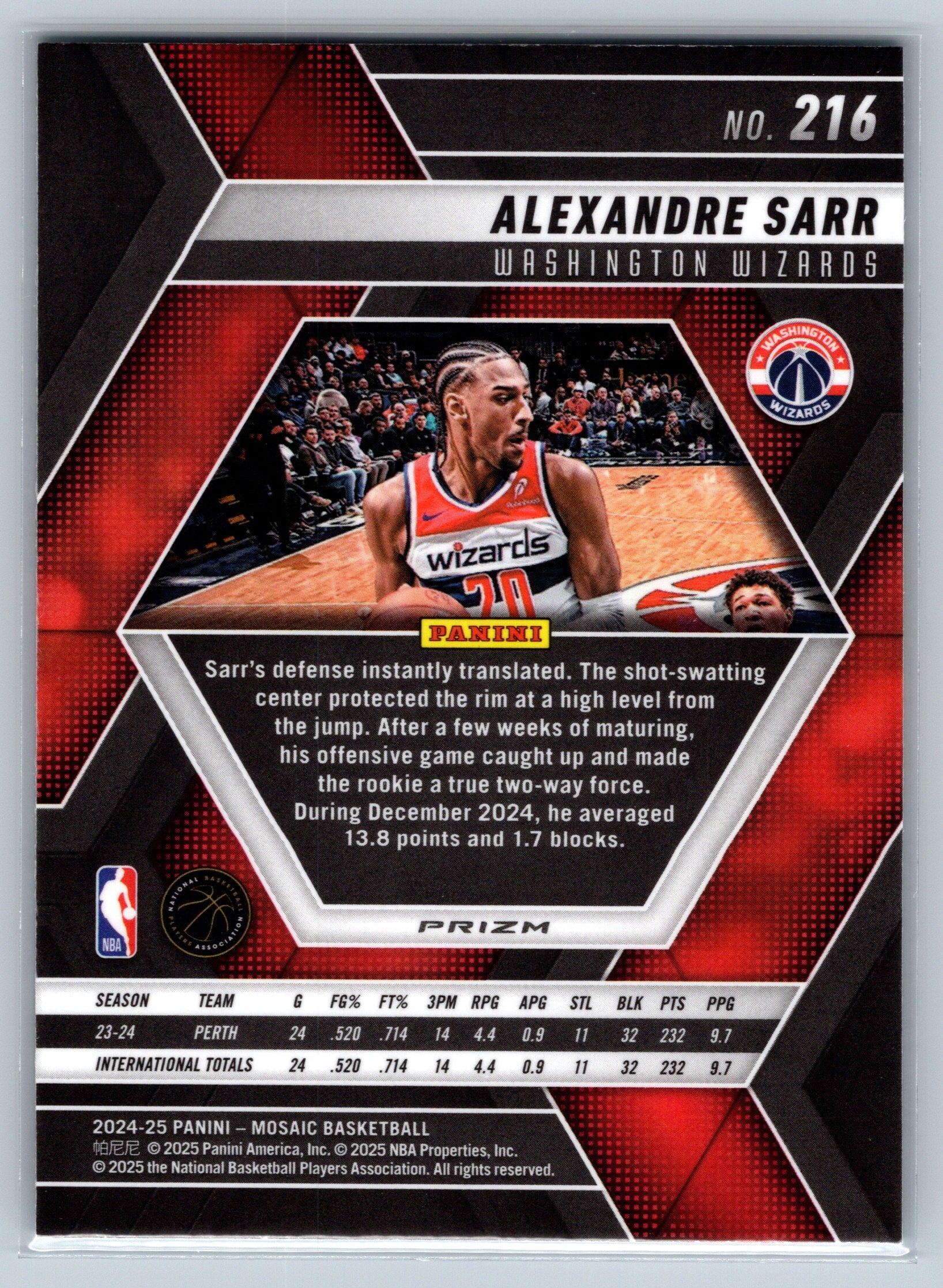 2024 Panini Mosaic Alexandre Sarr Green Mosaic Rookie Card #216
