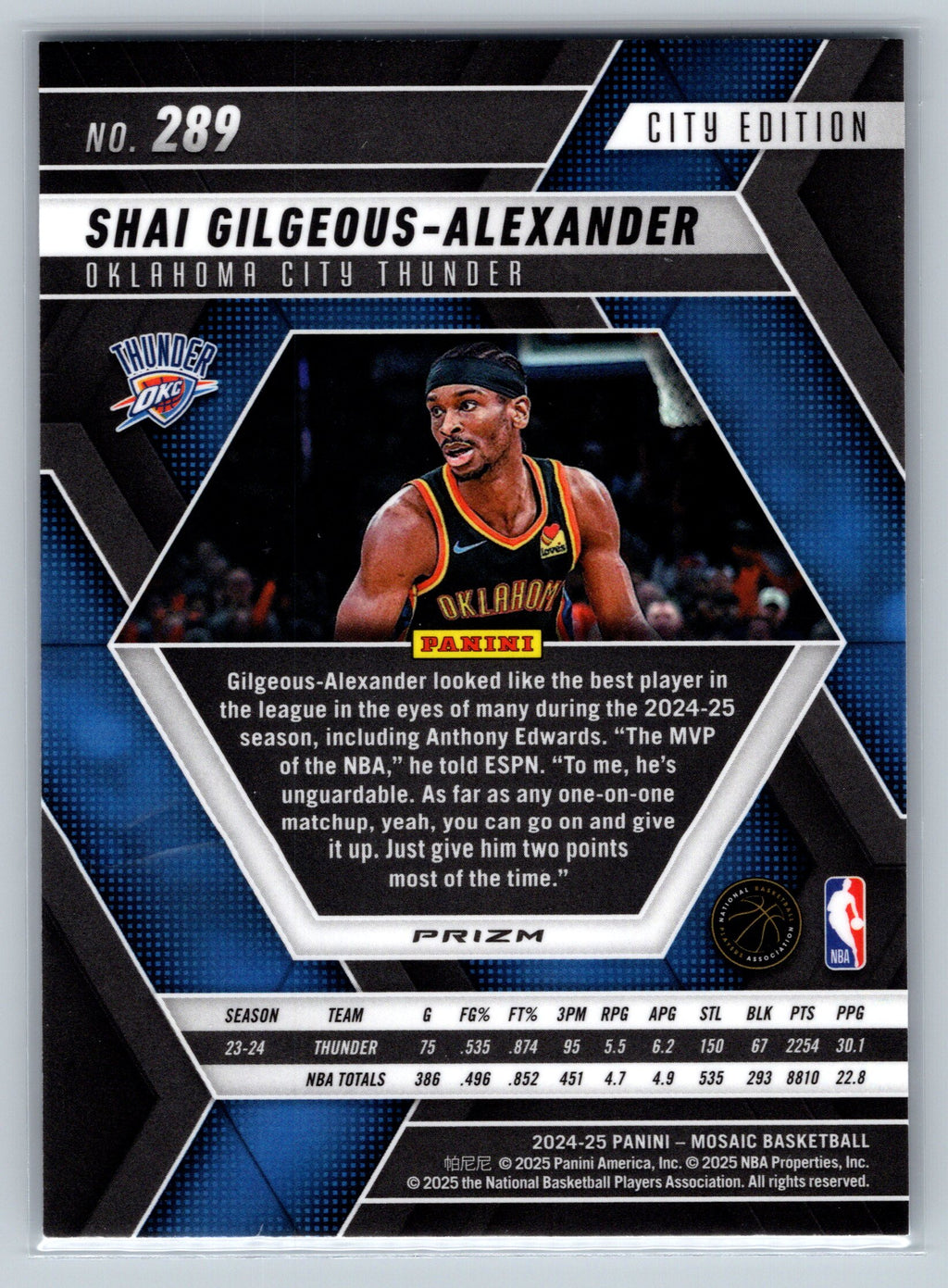 2024 Panini Mosaic Shai Gilgeous-Alexander City Edition Mosaic #289