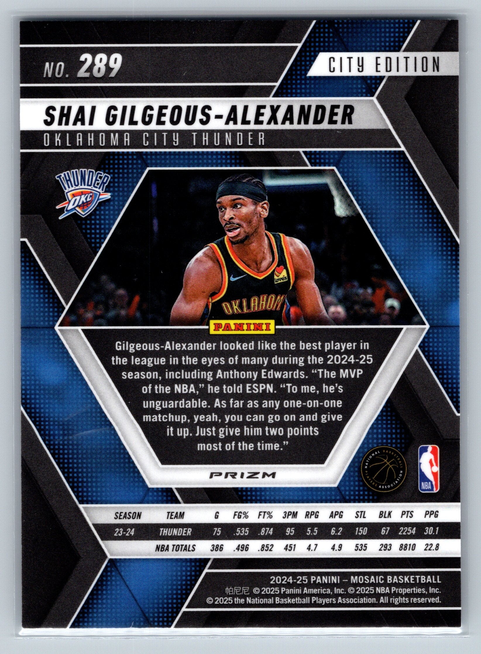 2024 Panini Mosaic Shai Gilgeous-Alexander City Edition Mosaic #289
