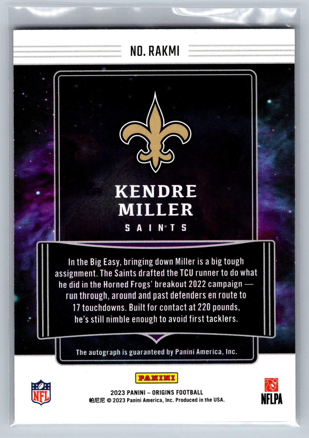 2023 Panini Origins Kendre Miller Rookie On-Card Autograph #RAKMI