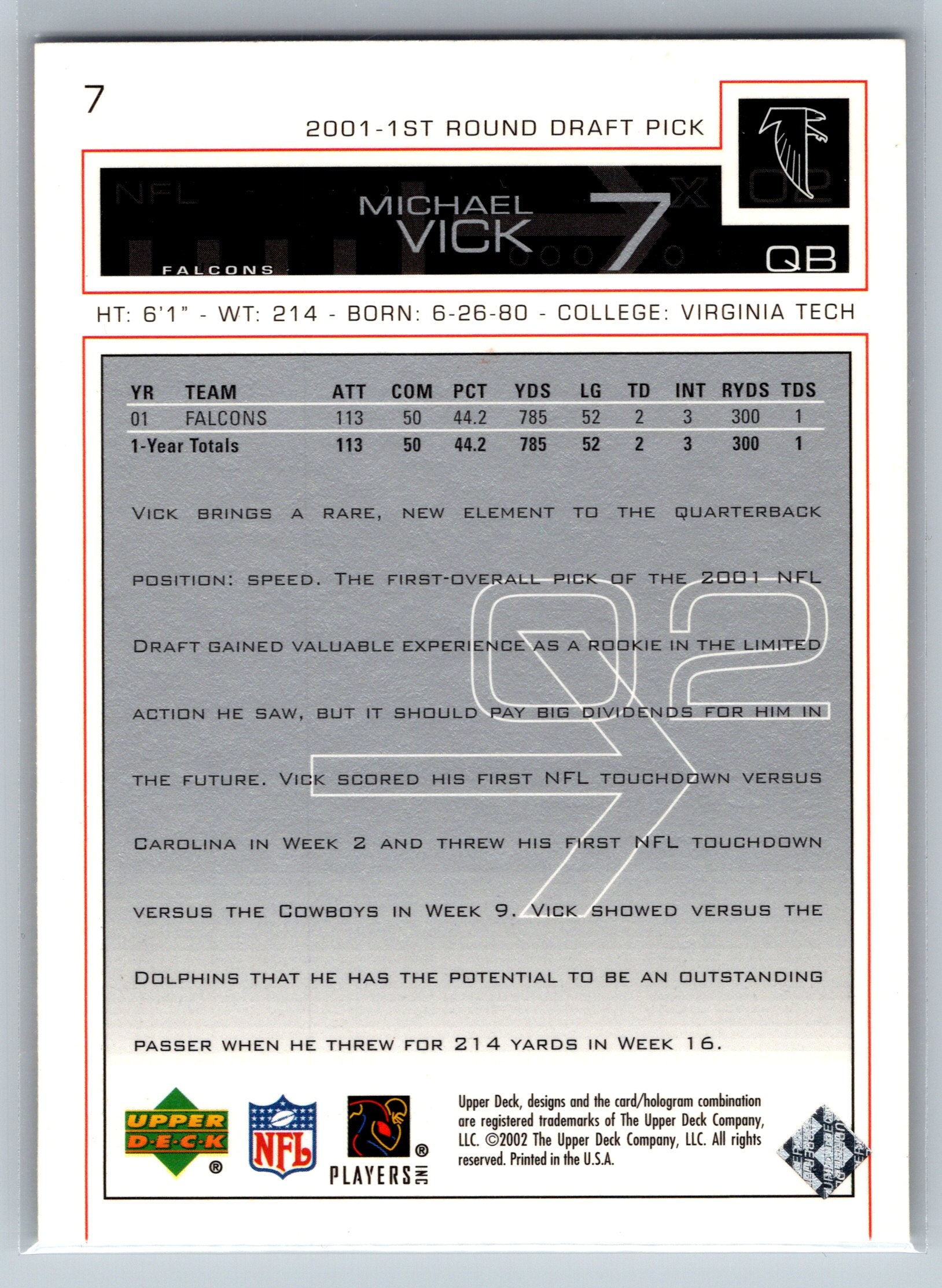 2002 Upper Deck Michael Vick #7