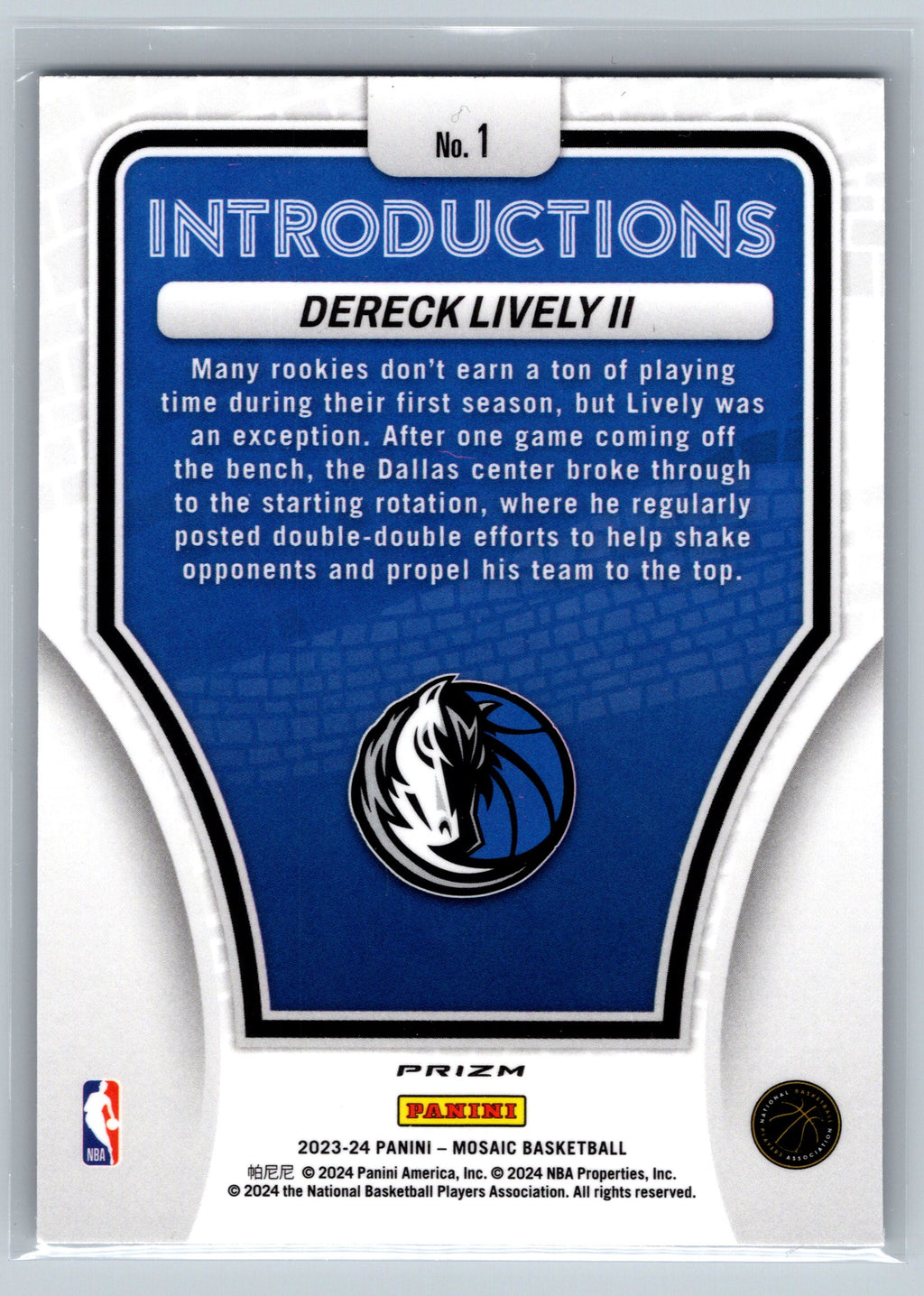2023 Panini Mosaic Dereck lively II Mosaic Introductions Rookie Card #1