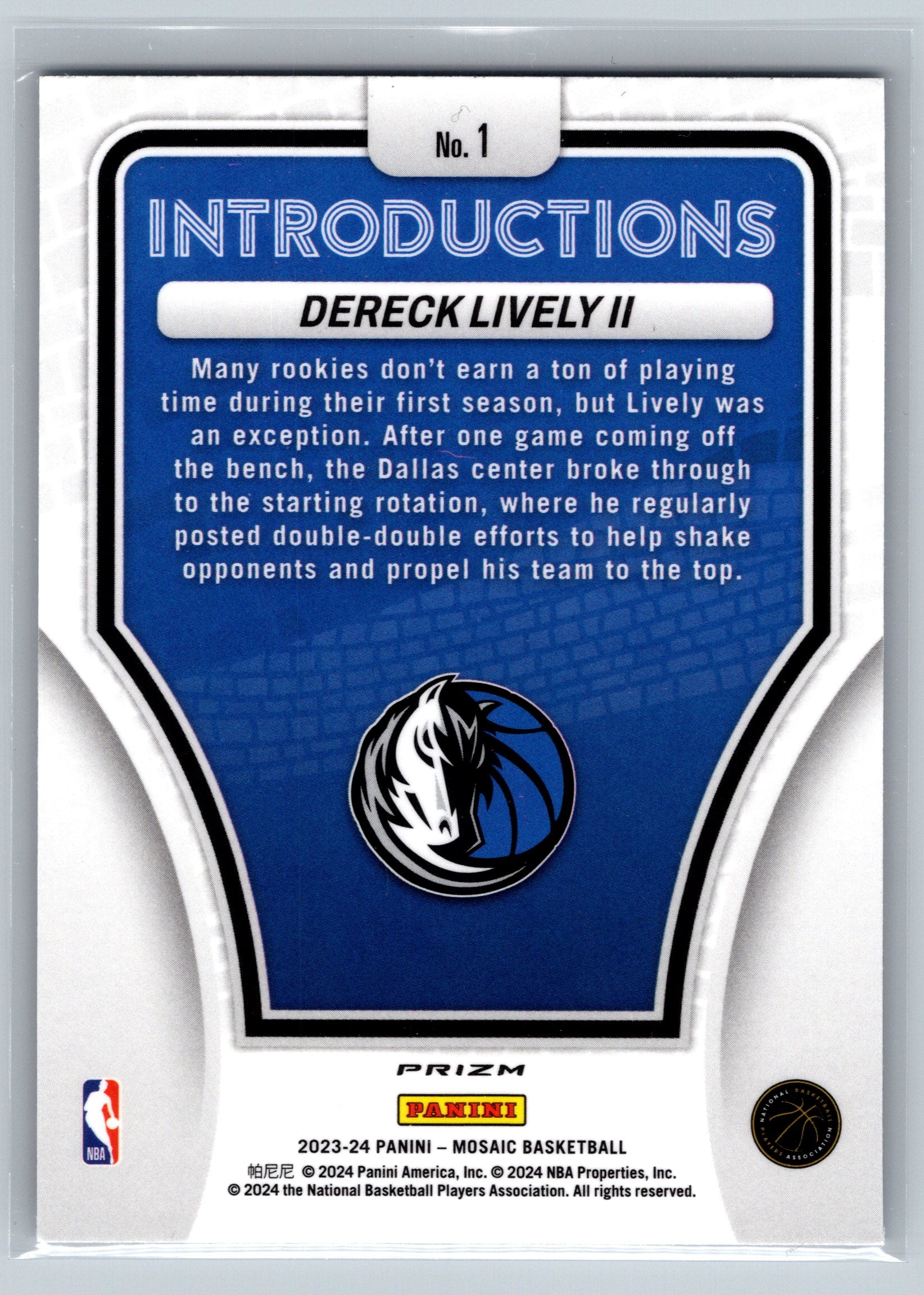 2023 Panini Mosaic Dereck lively II Mosaic Introductions Rookie Card #1