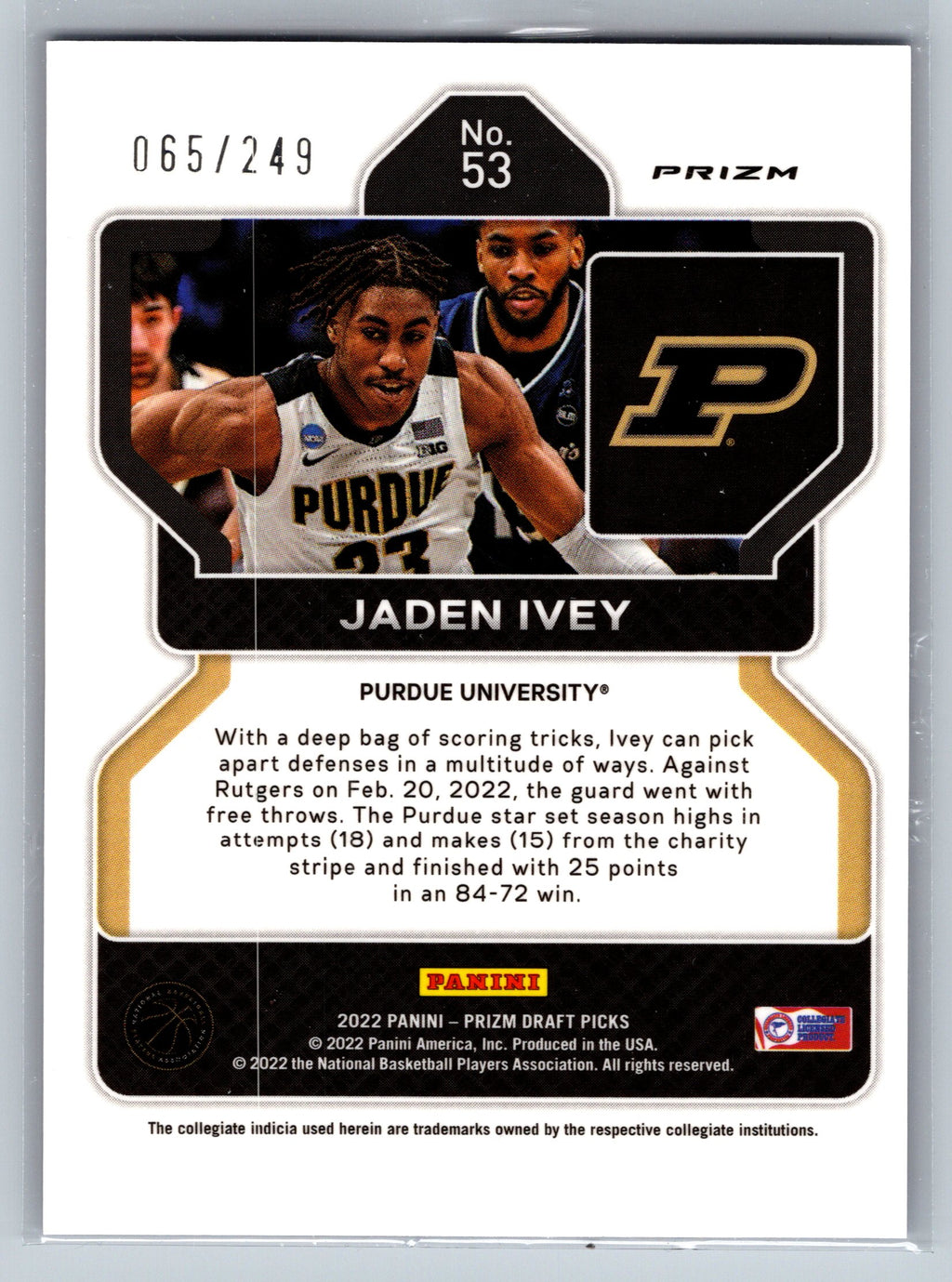 2022 Panini Prizm Draft Pick Jaden Ivey Blue Wave Rookie Card /249 #53