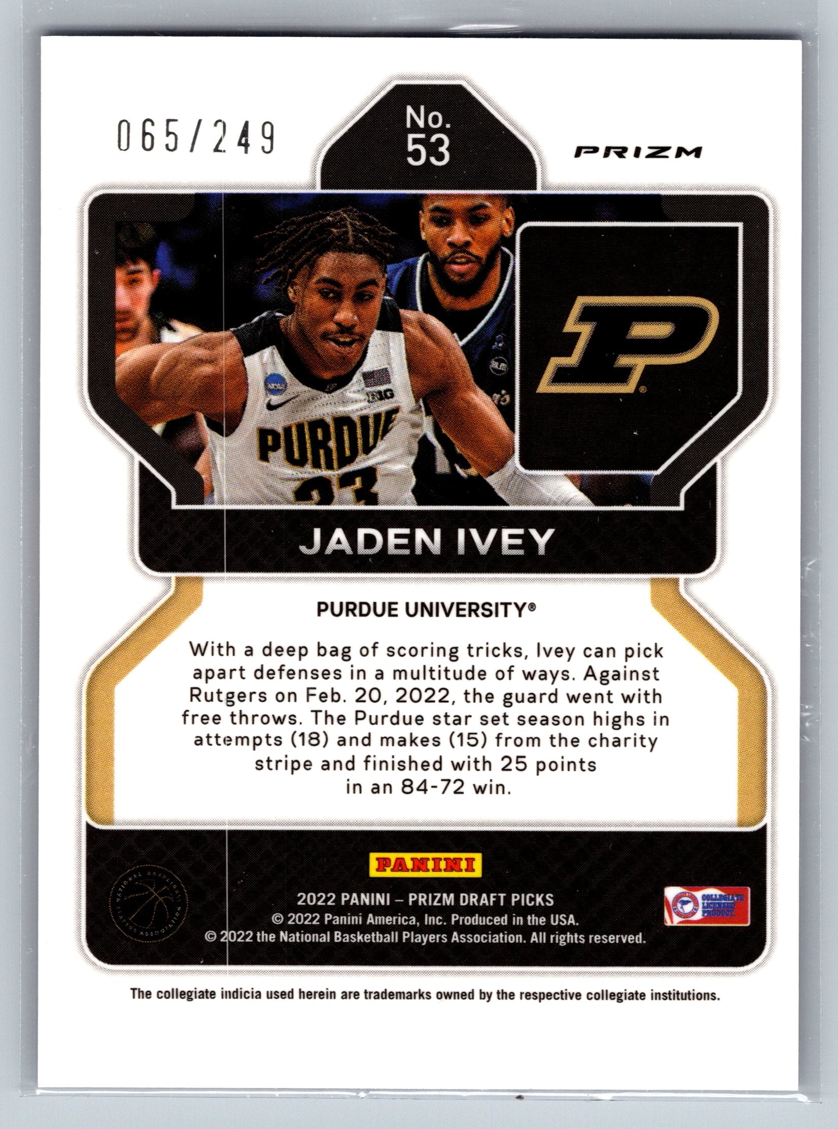 2022 Panini Prizm Draft Pick Jaden Ivey Blue Wave Rookie Card /249 #53