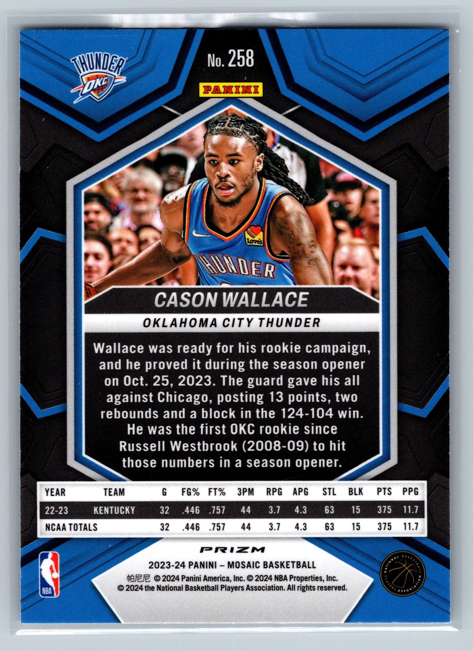 2023 Panini Mosaic Cason Wallace Fast Break NBA Debut Rookie Card #258