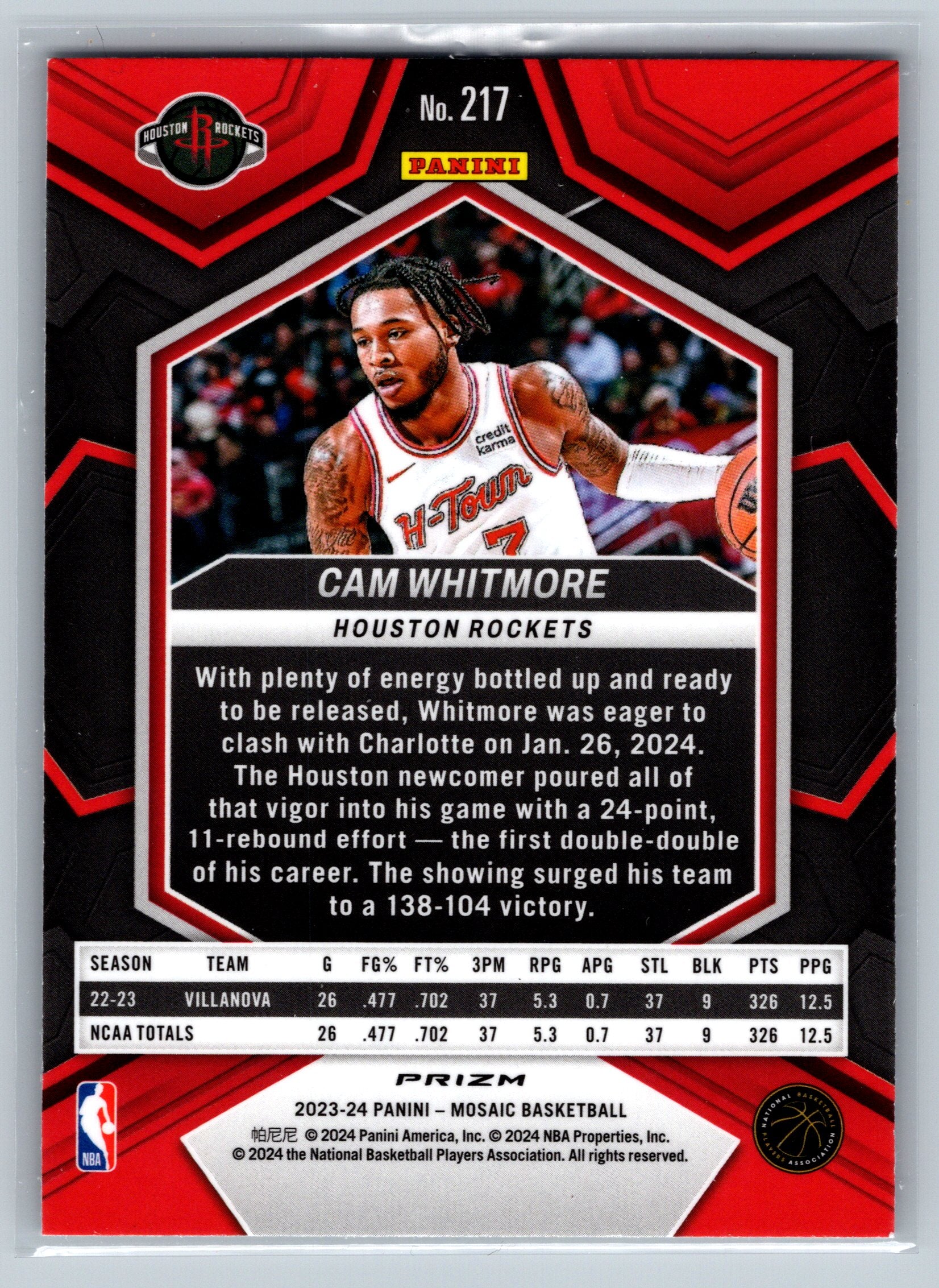 2023 Panini Mosaic Cam Whitmore Fast Break Rookie Card #217