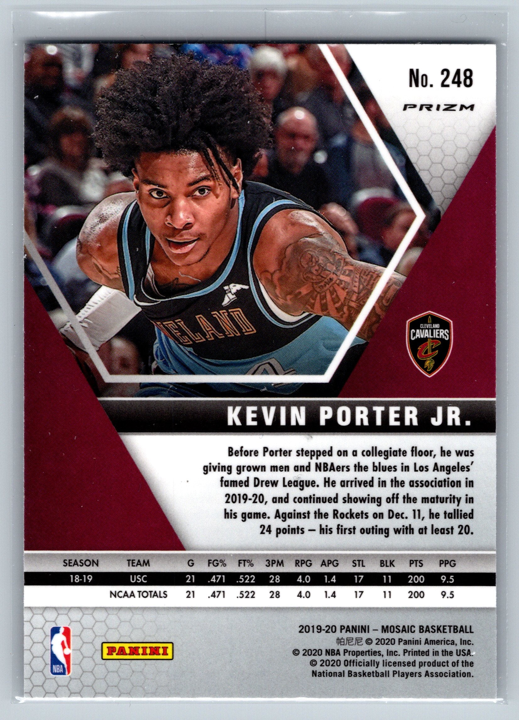 2019 Panini Mosaic Kebin Porter Jr. Fast Break Rookie Card #248