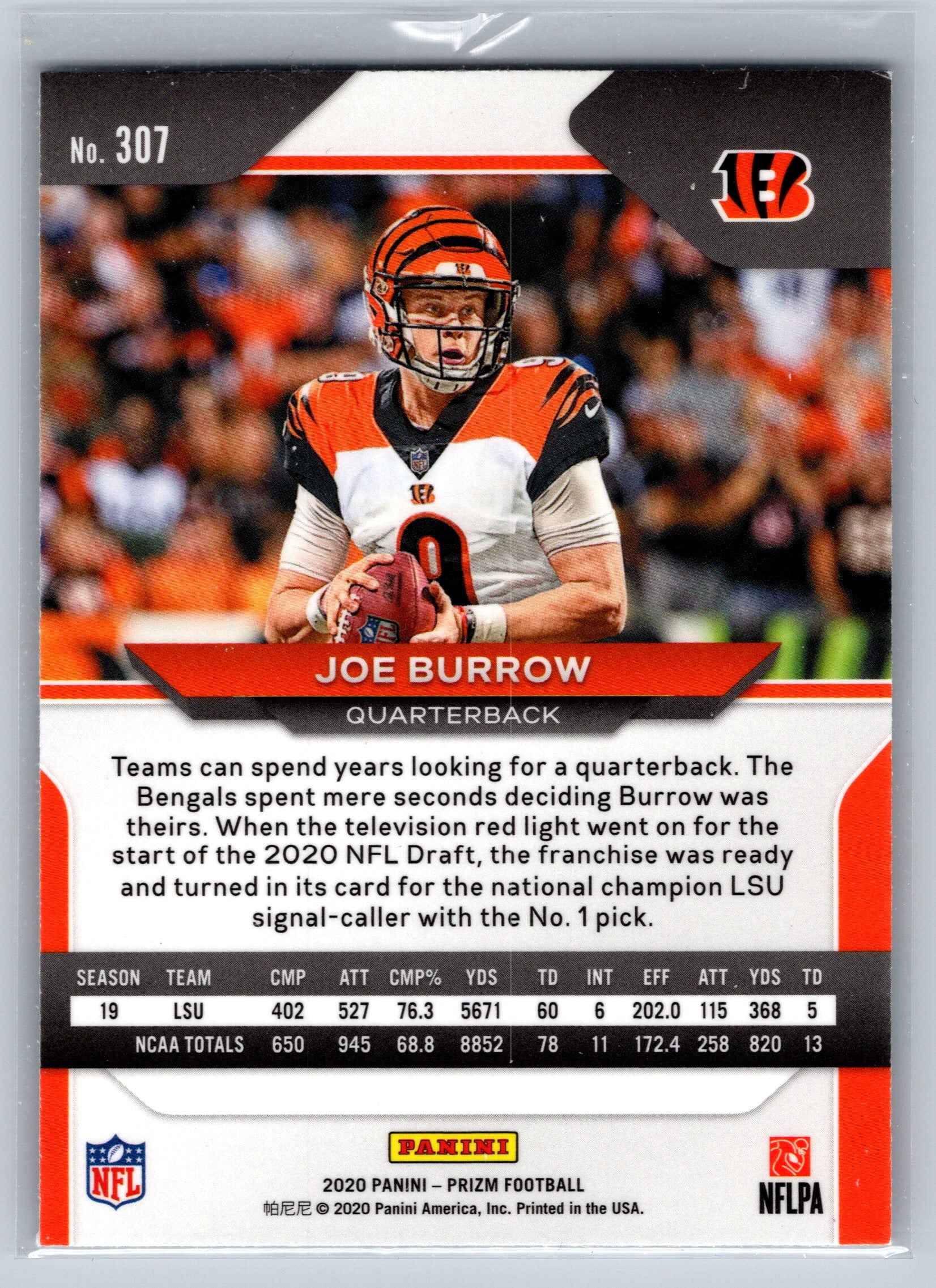 2020 Panini Prizm Joe Burrow Rookie Card #307